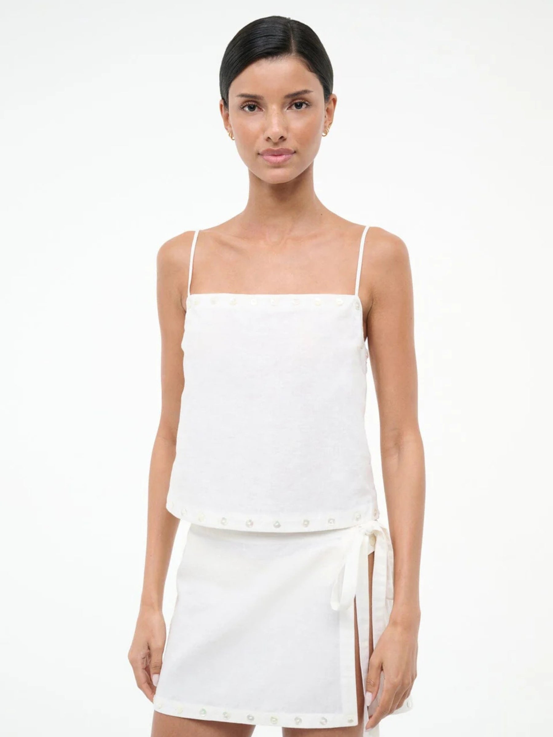 Zandra Linen Skirt - Ivory by Staud — view 5