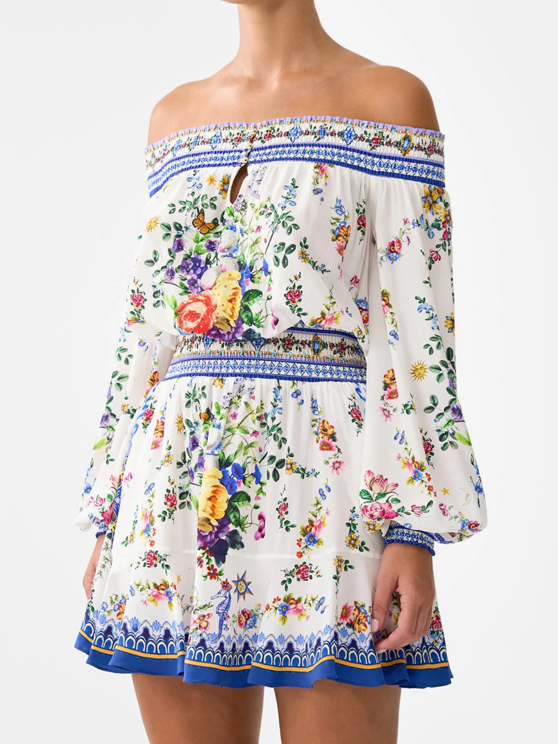 camilla-Off-Shoulder -Short-Dress - Tile-Darl