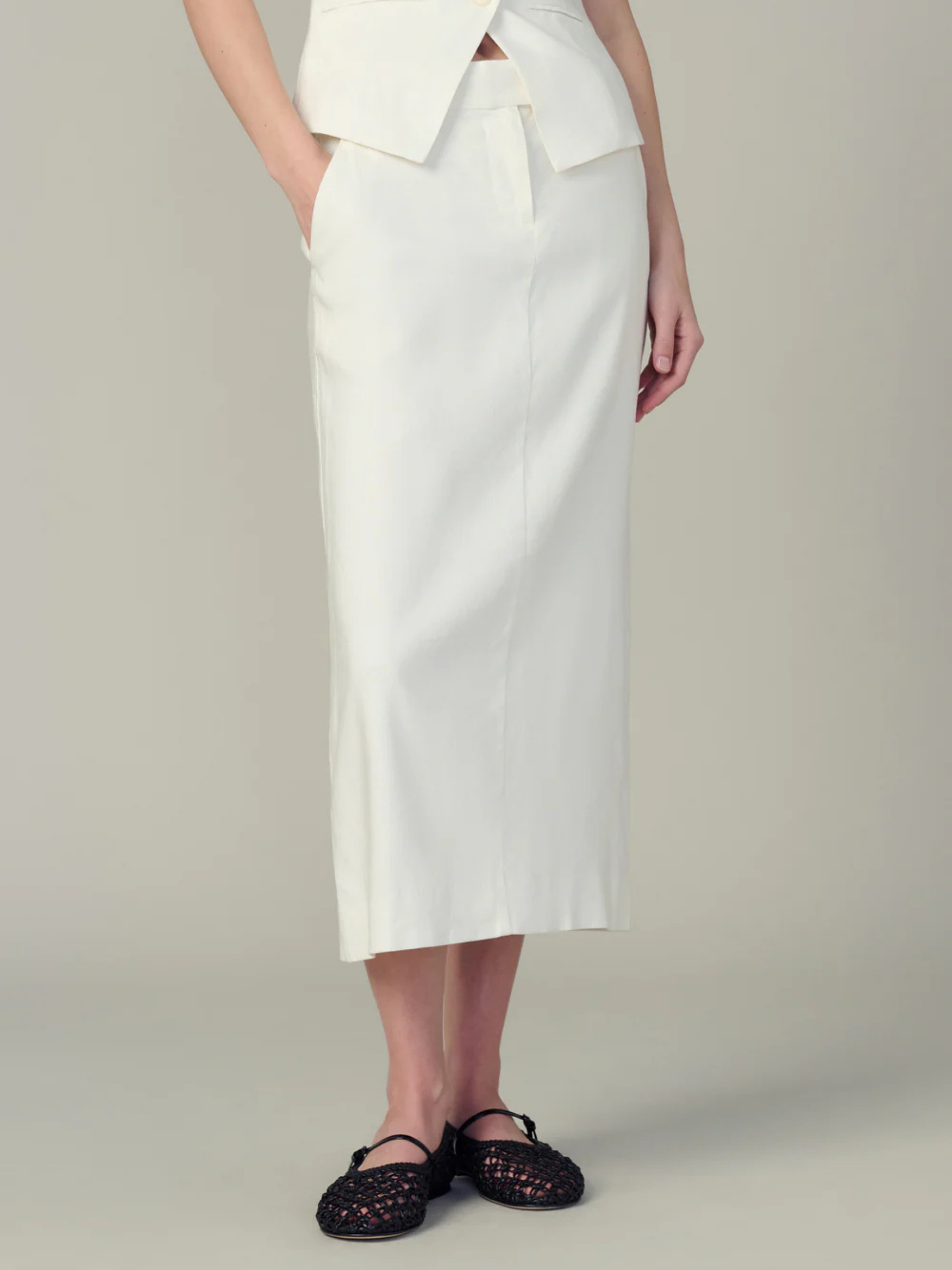 The Maeve Tailored Midi Skirt - Ecru