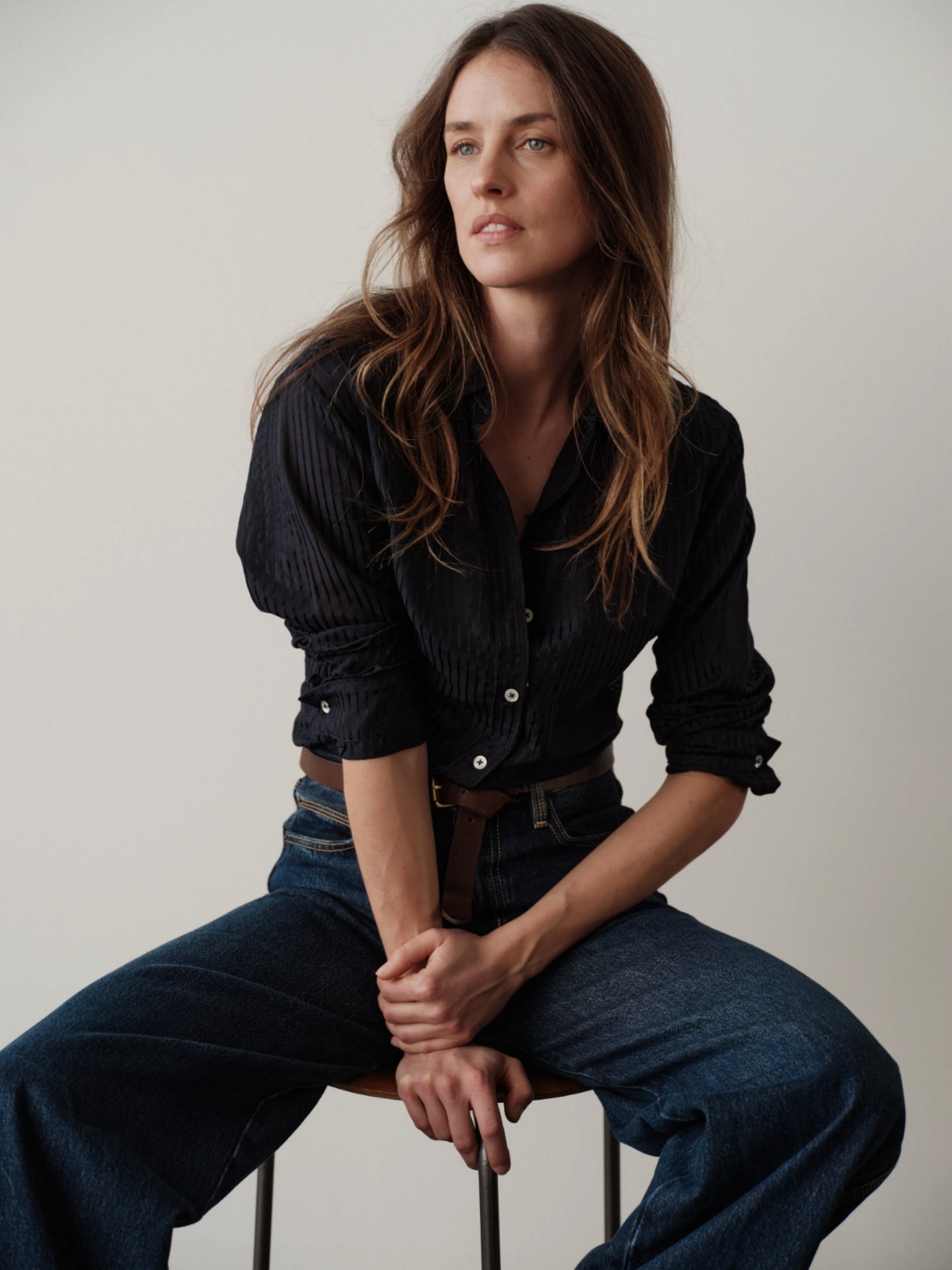 The Classic Top - Navy Sheer Stripe