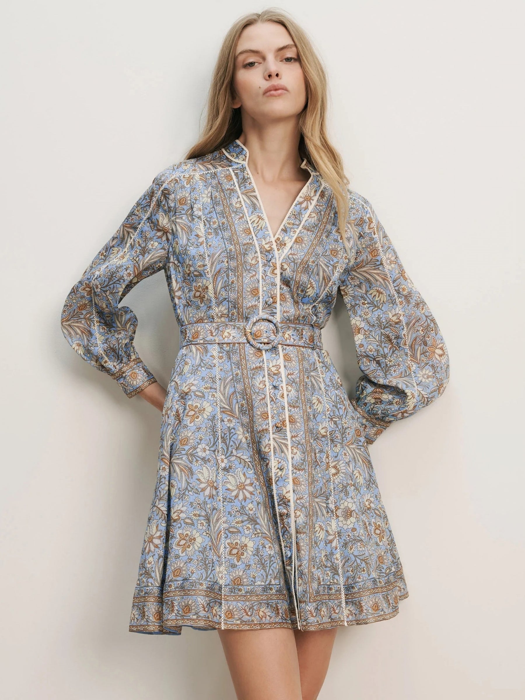 V Neck Kumar Dress - Blue Jay Multi by Veronica Beard — view 3