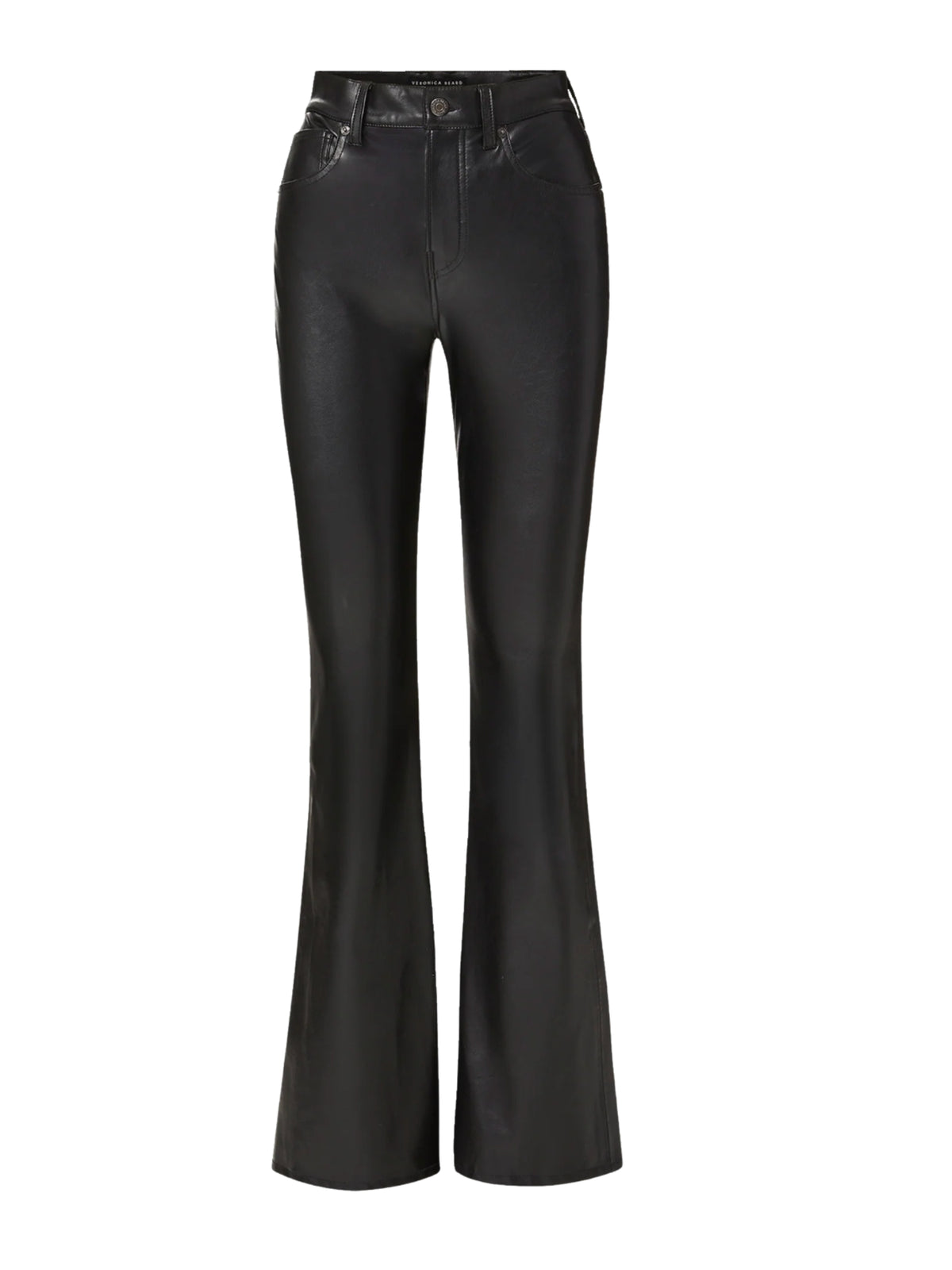 Veronica Beard Beverly black vegan leather pants, product-only front view