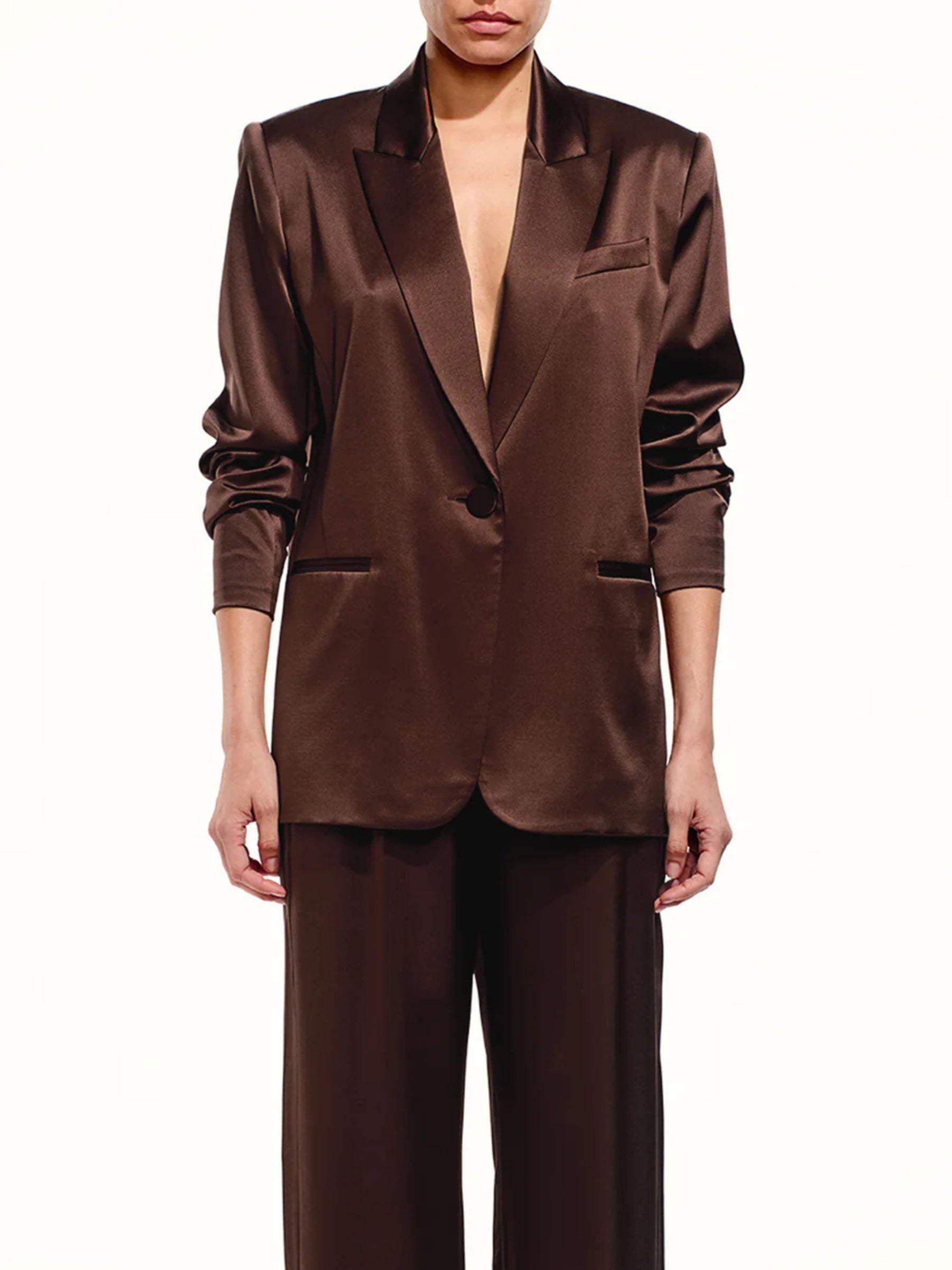 Oversized Silk Blazer - Cocoa