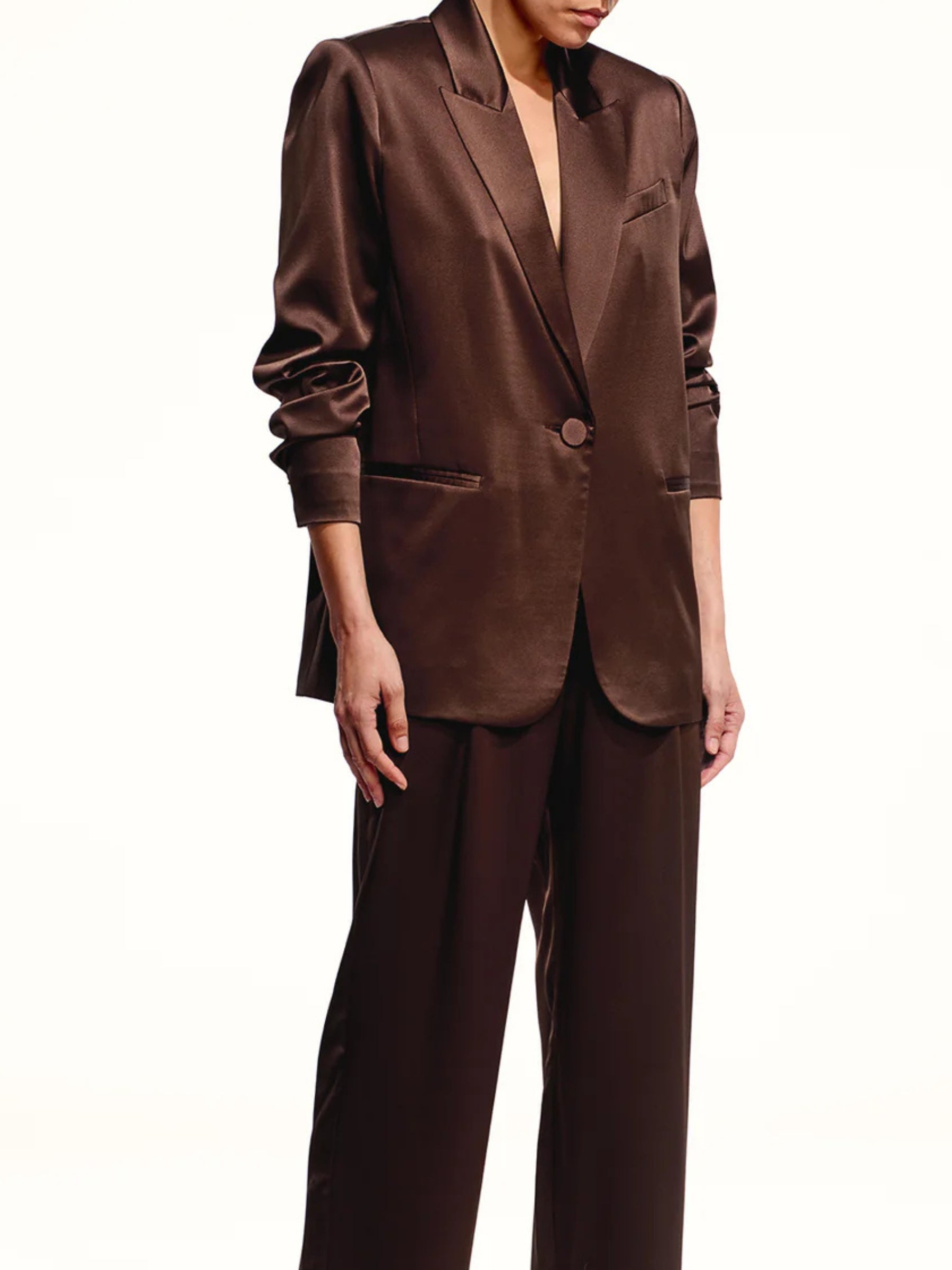 Oversized Silk Blazer - Cocoa