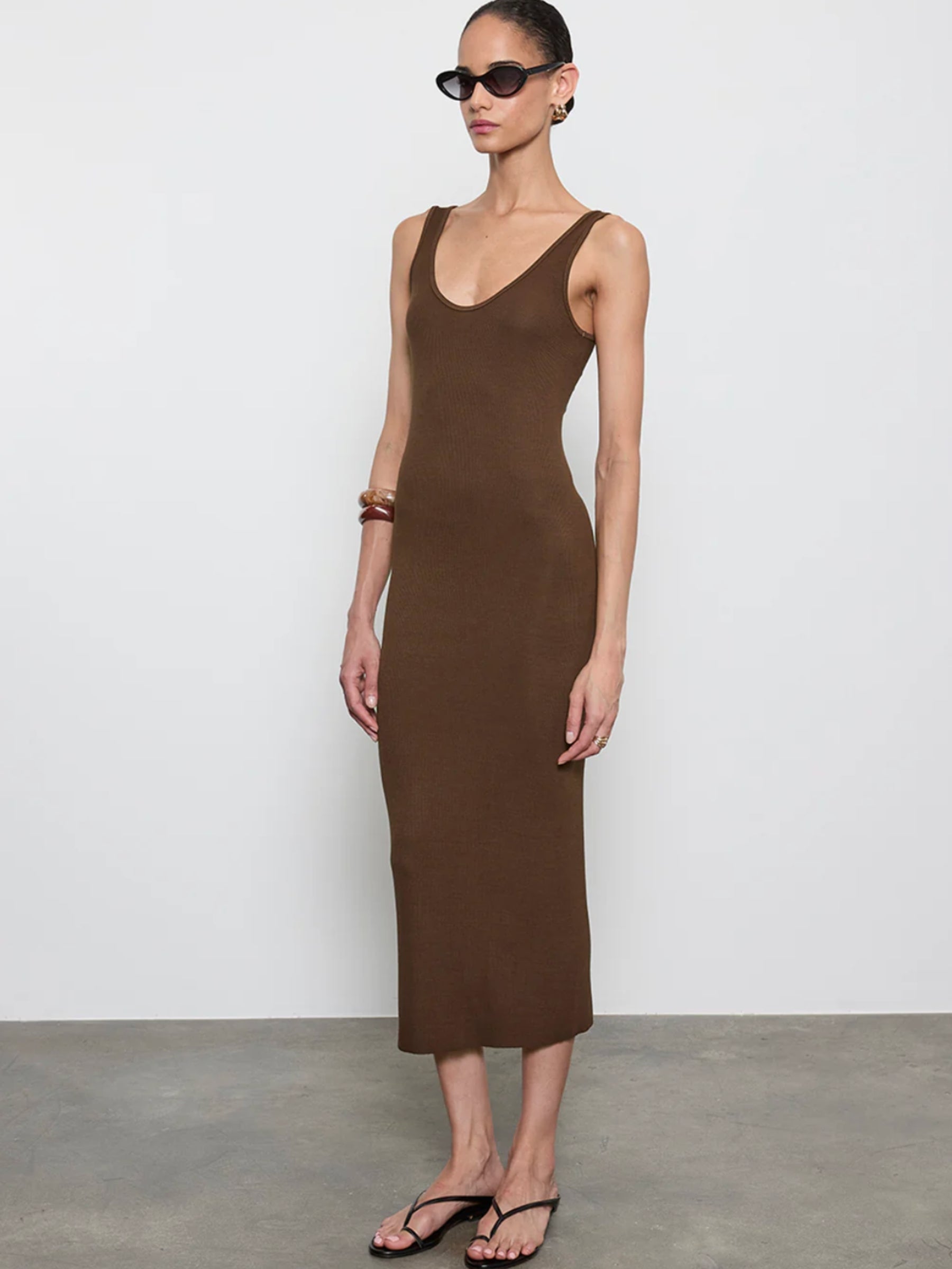Silk Rib Tank Midi Dress - Chocolate
