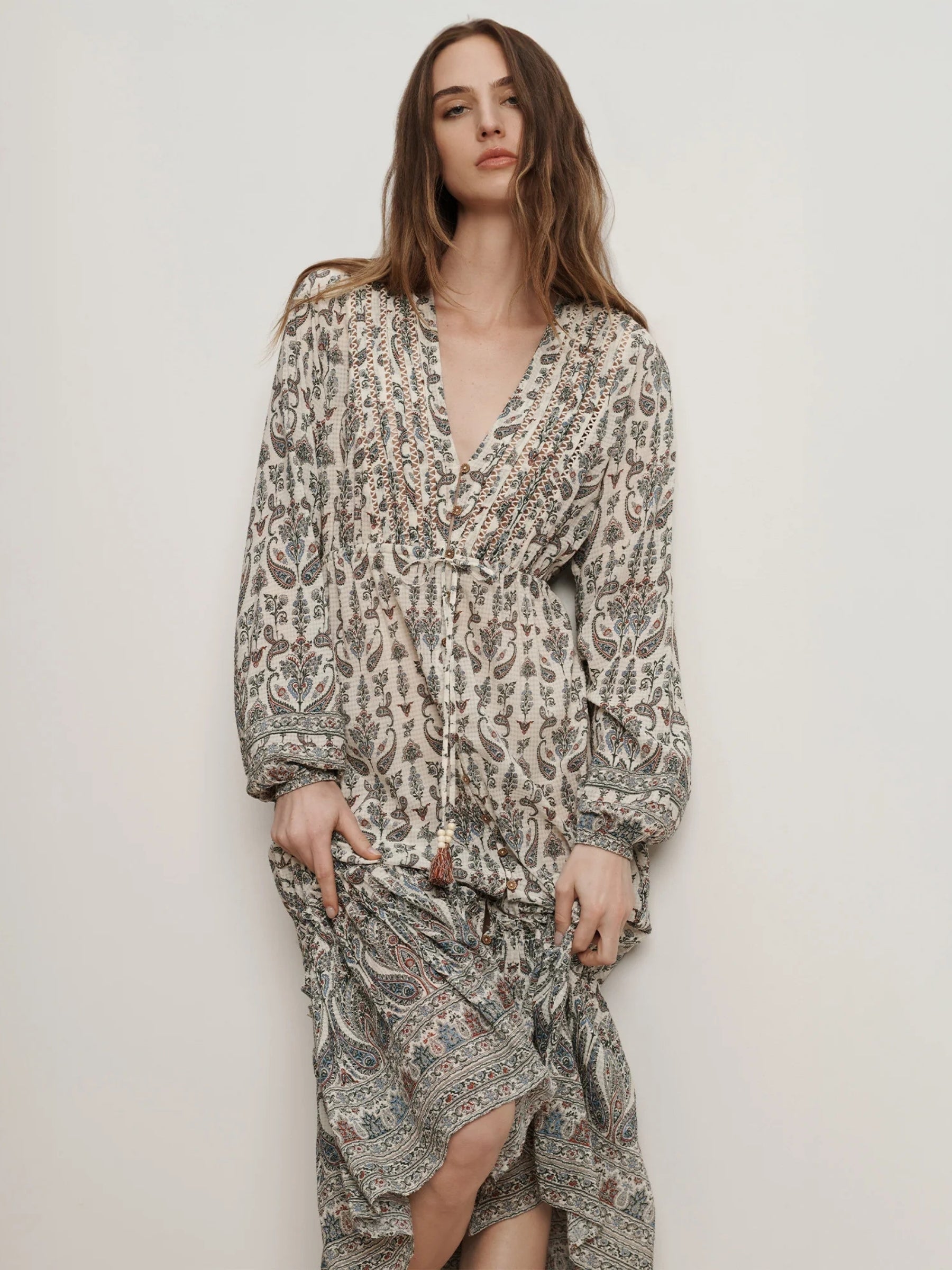 Veronica Beard Vani Paisley Midi Dress | Ecru Multi