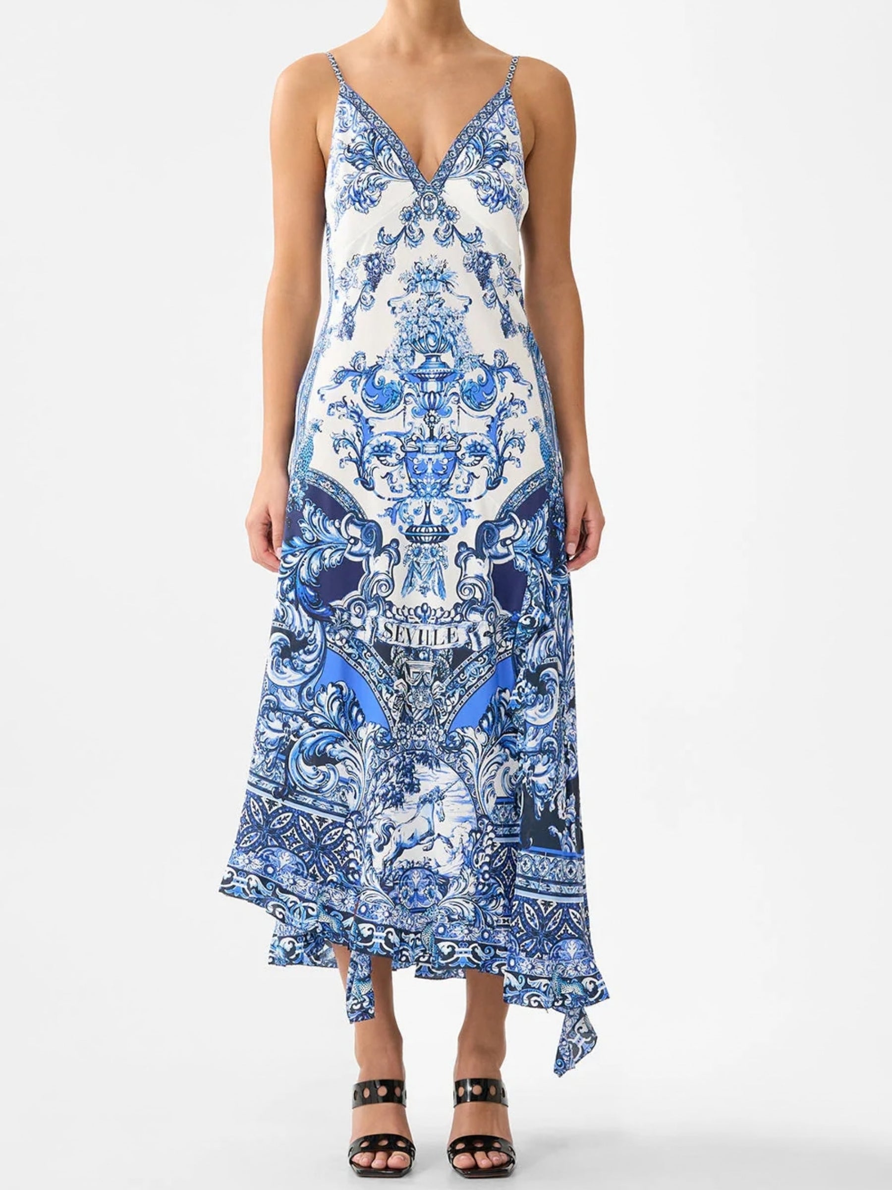 Bias Slip Dress w/ Frill Hem - A Tiled Wonderland