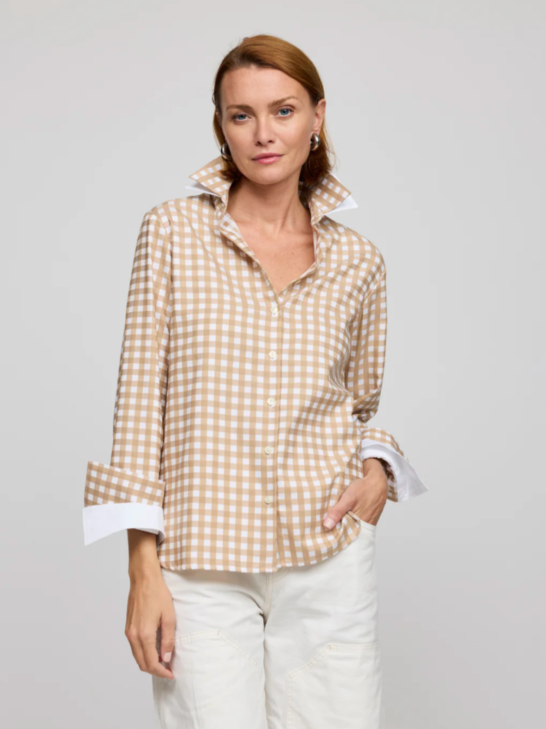 Long Sleeve Margot Gingham - Latte/White