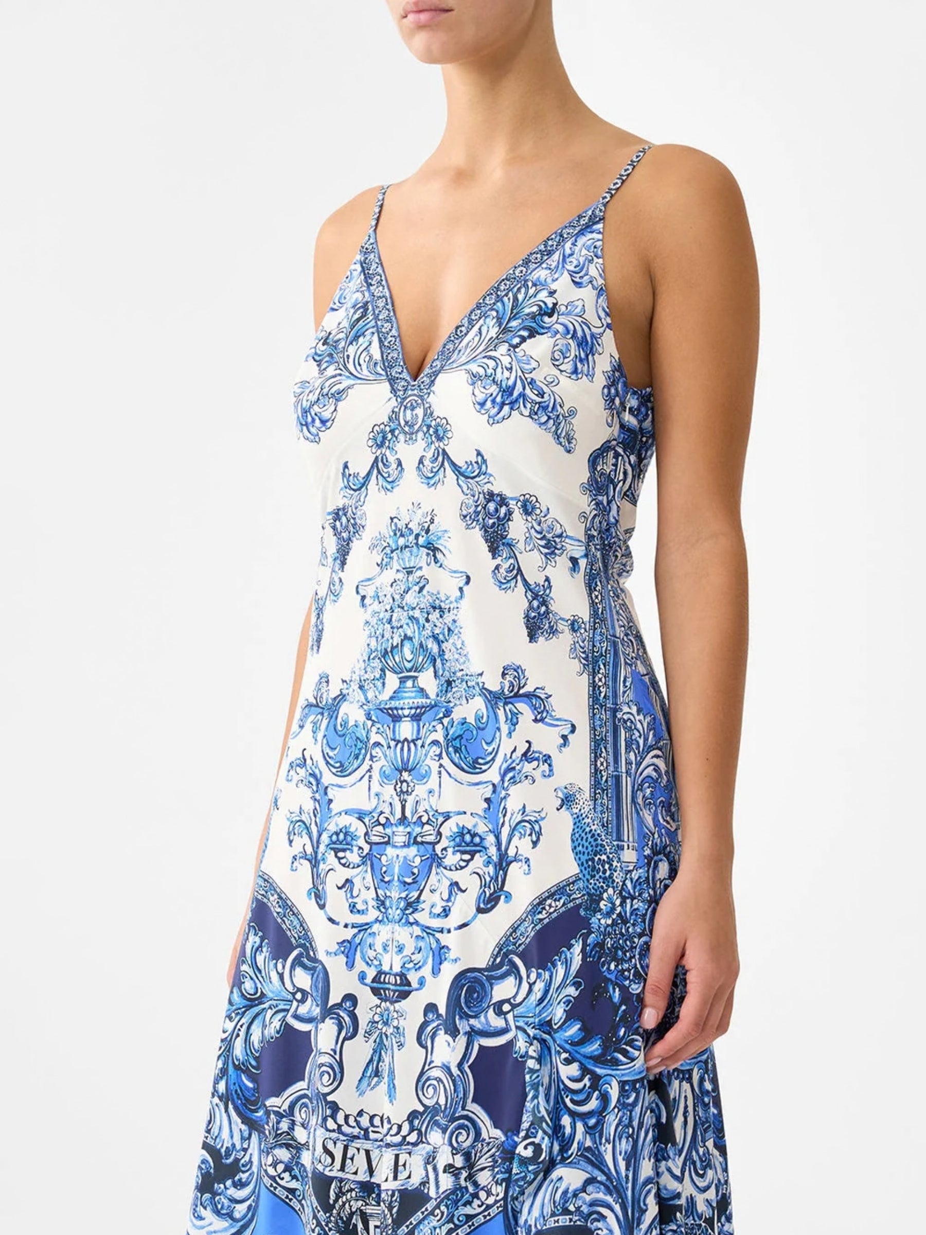 Bias Slip Dress w/ Frill Hem - A Tiled Wonderland