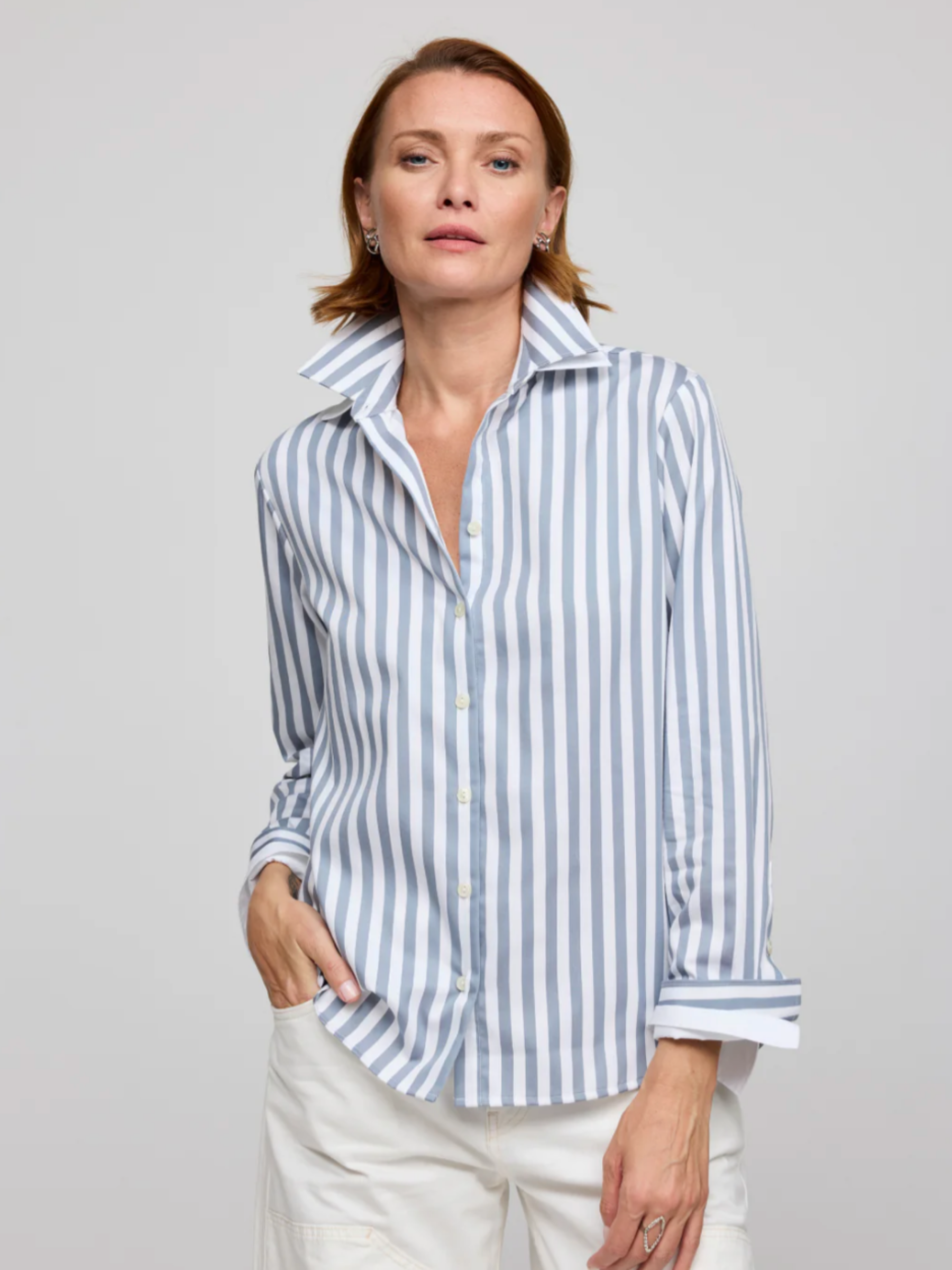 Long Sleeve Margot Stripe - French Grey/White
