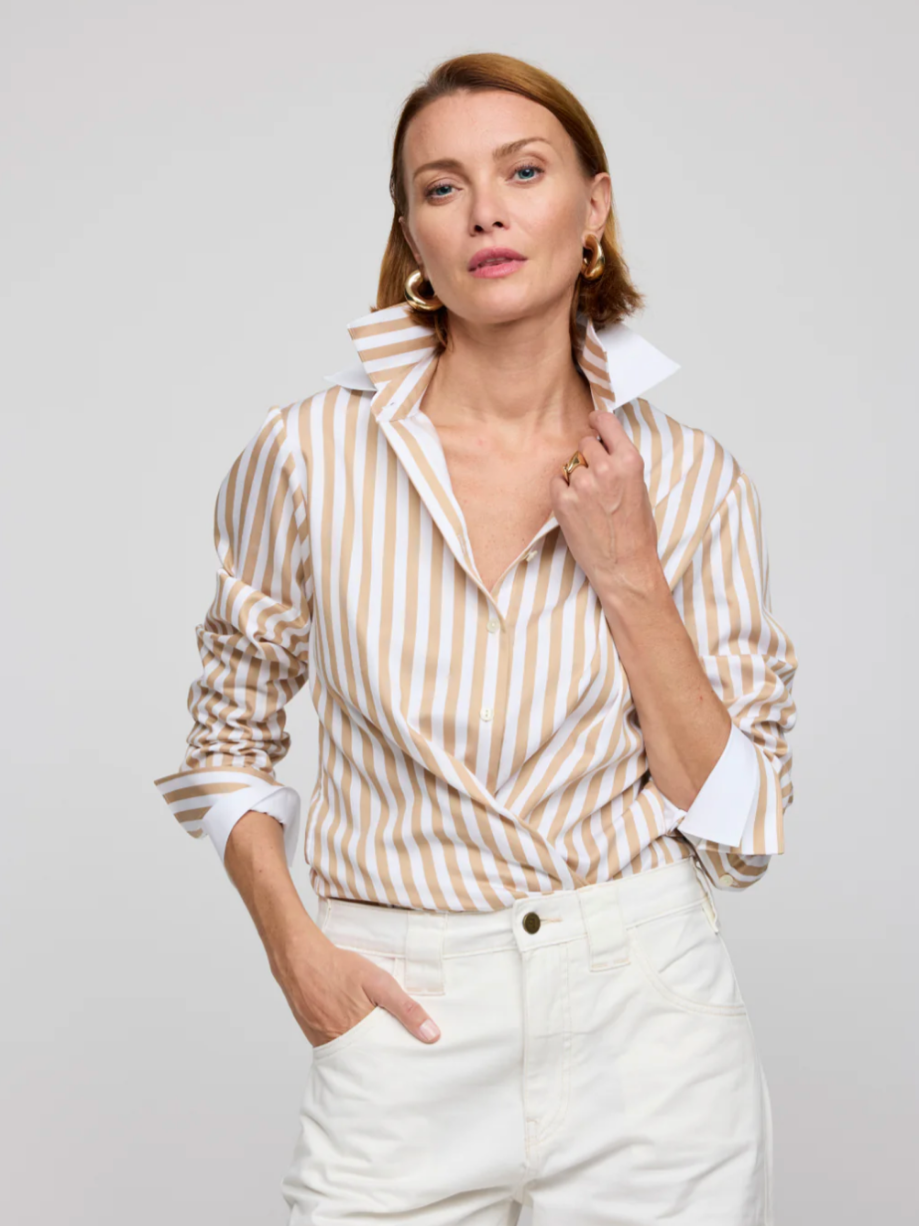Long Sleeve Margot Stripe - Latte/White