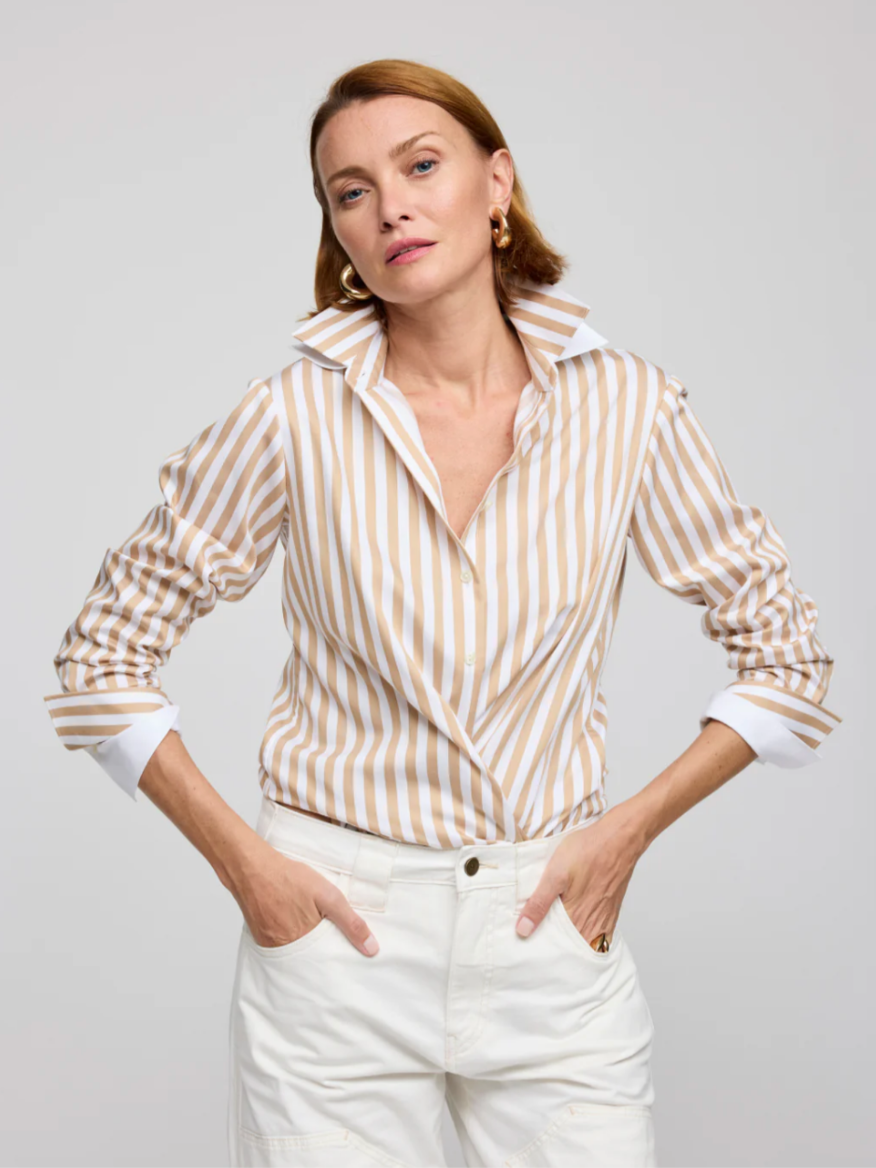 Long Sleeve Margot Stripe - Latte/White