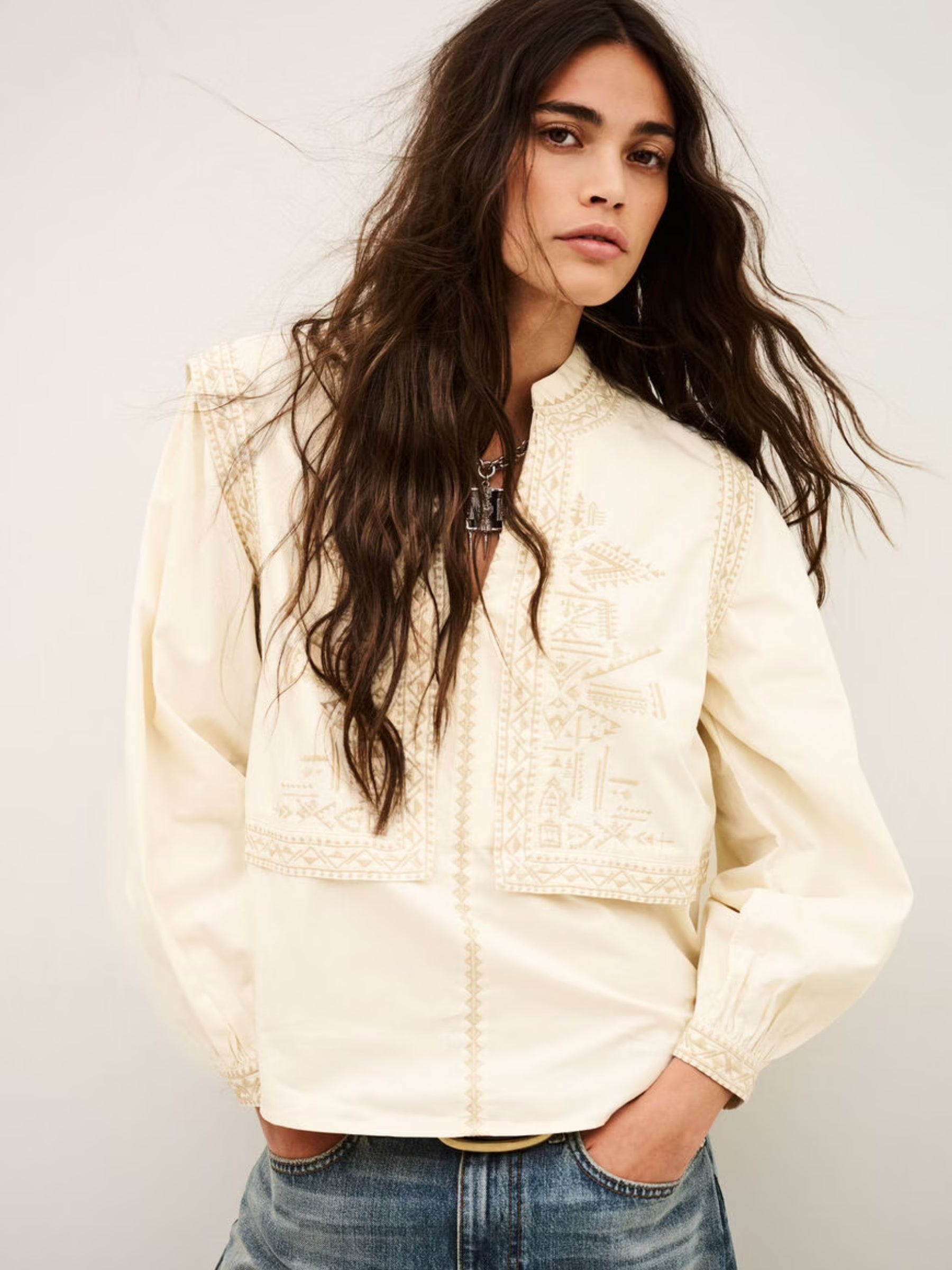 Laura Optical Illusion Blouse - Ecru