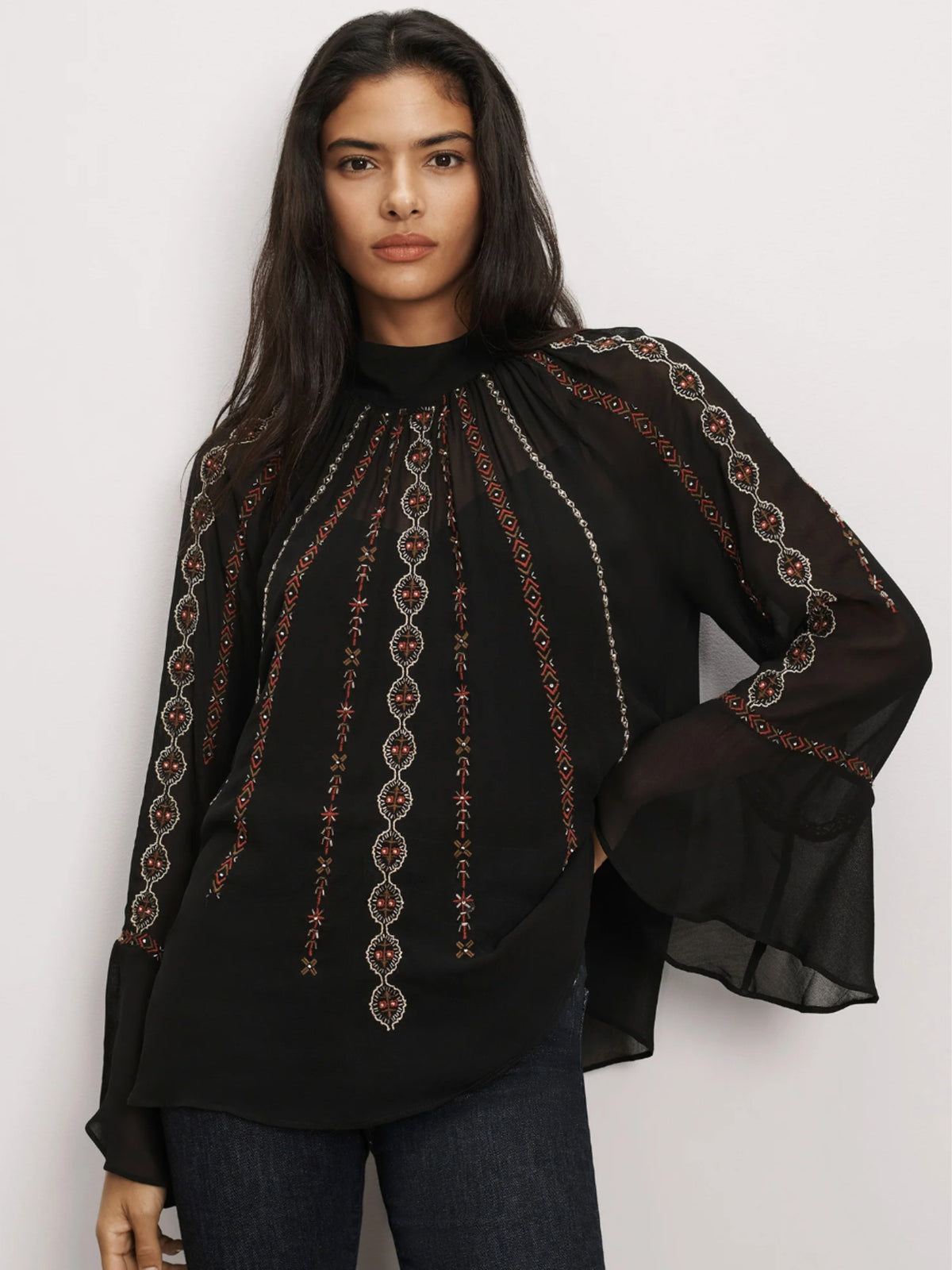 Taris Embroidered Blouse - Black