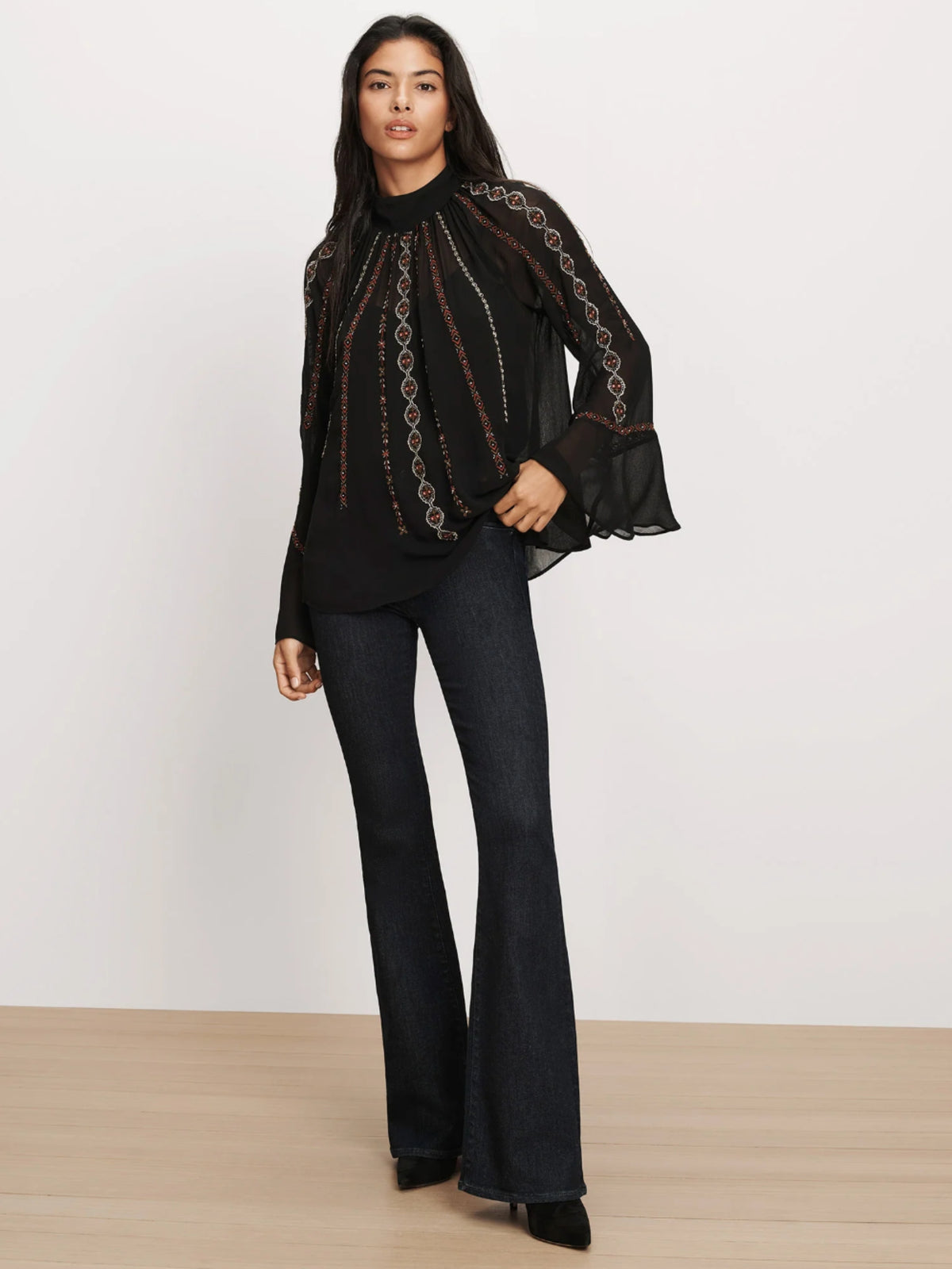 Taris Embroidered Blouse - Black