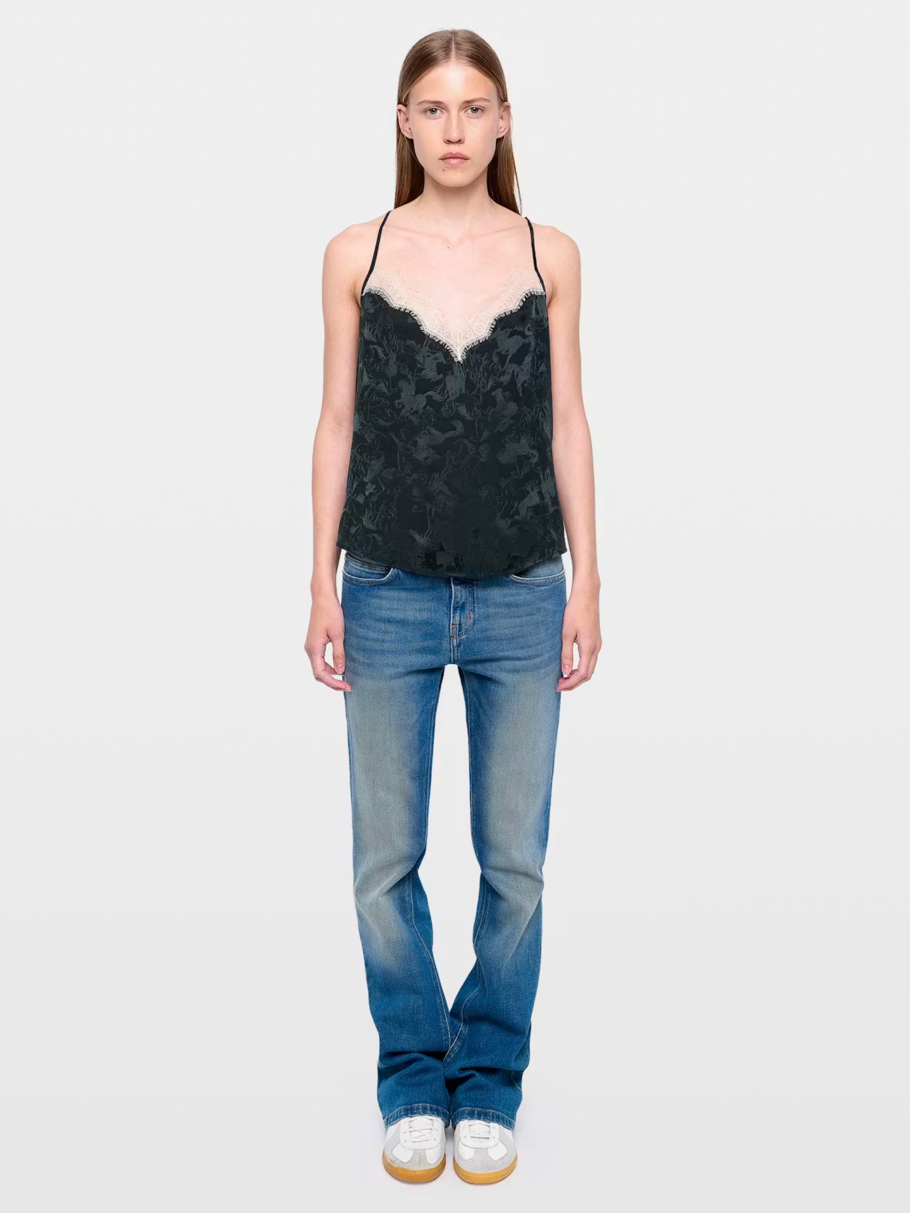 Cespa Jacq Horses Silk Camisole - Gloom