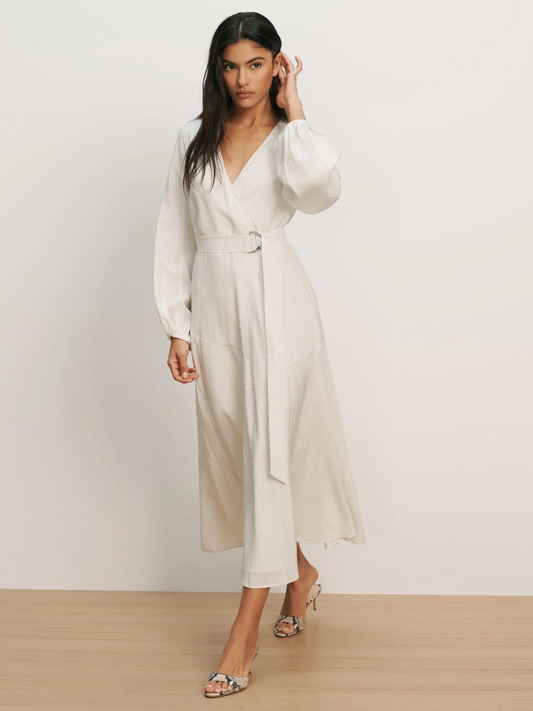 Seneca Bishop Sleeve Midi Dress - White/Black