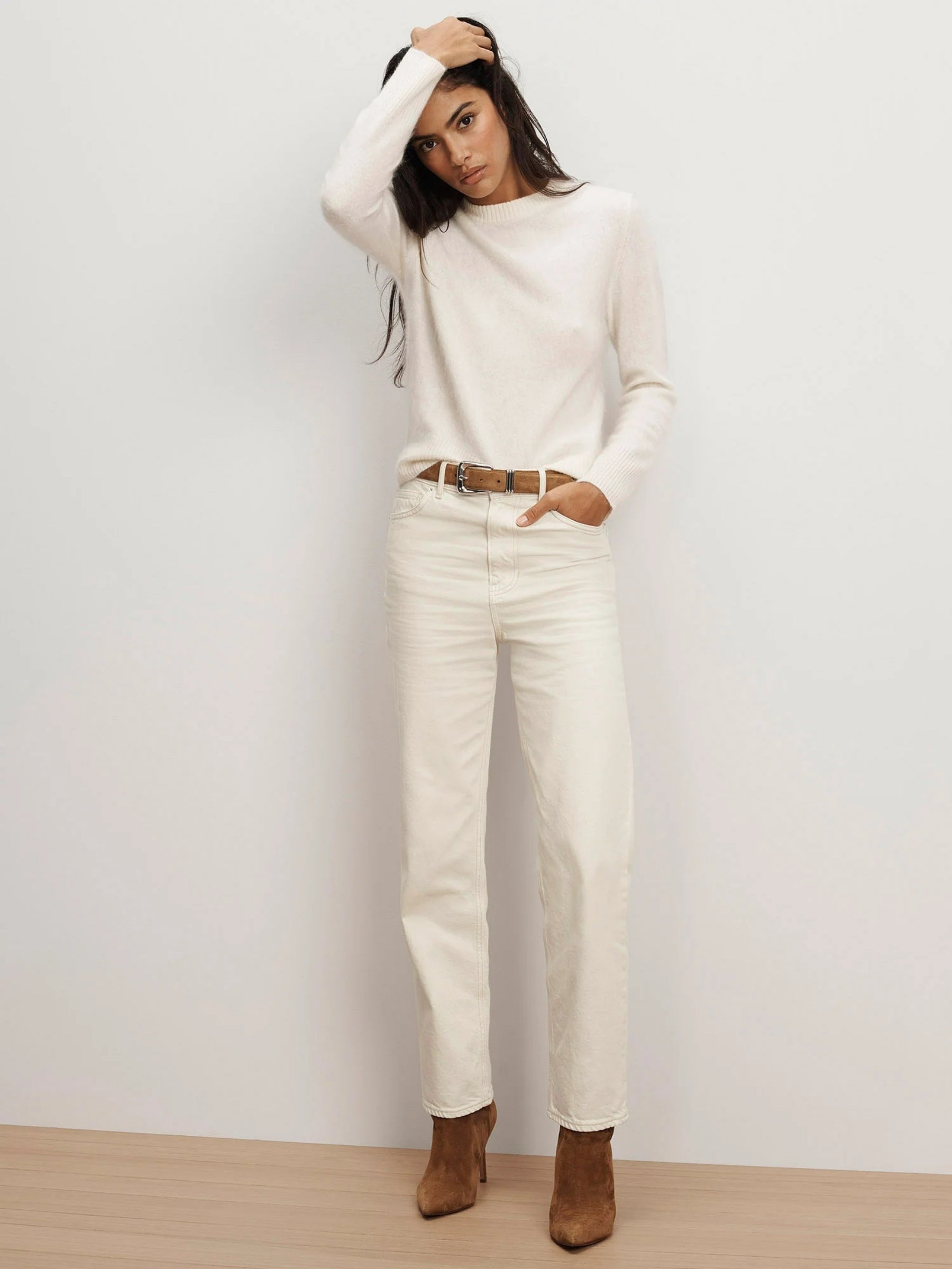 Leah Mid Rise Straight Leg - Ecru
