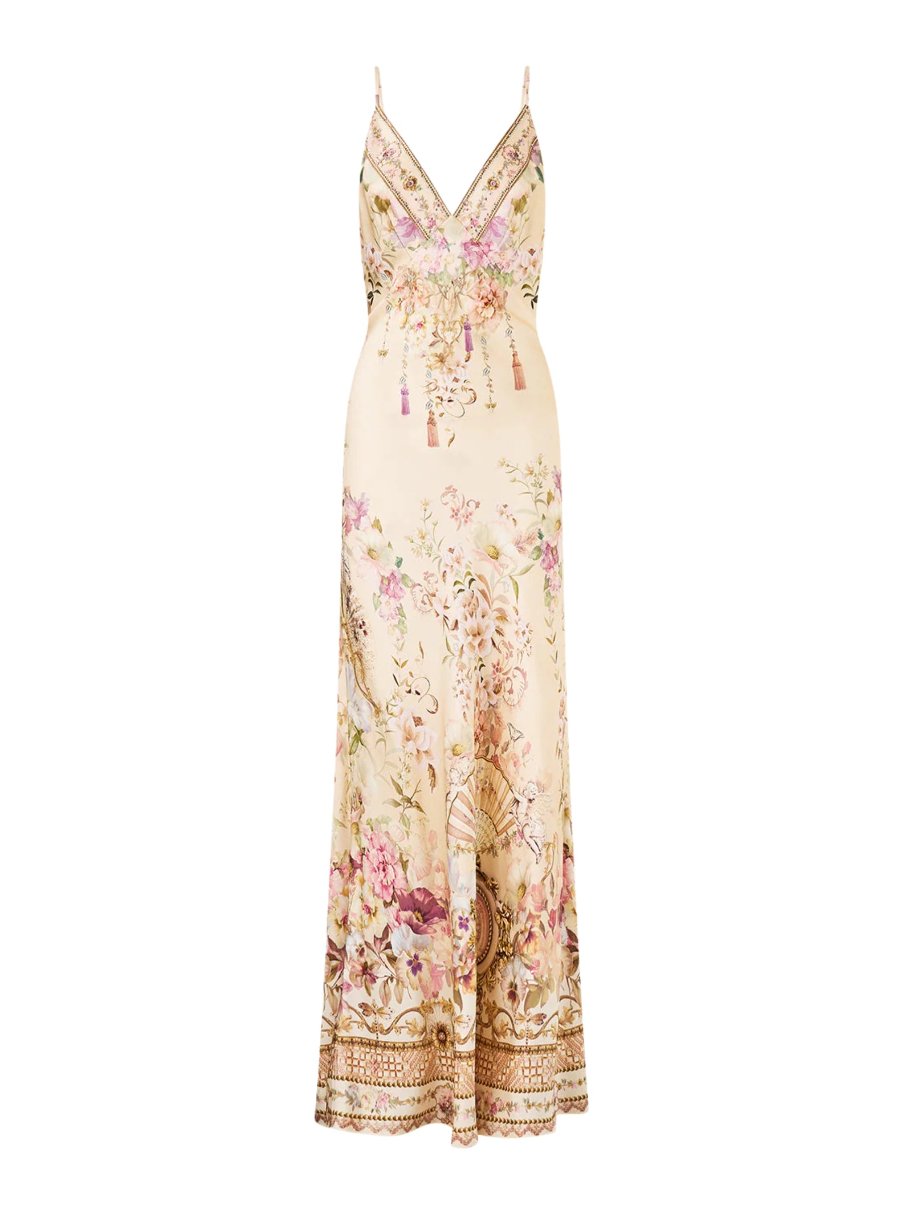 V Neck Full Length Bias Slip Dress - Adorned in Aranjuez by Camilla — view 7