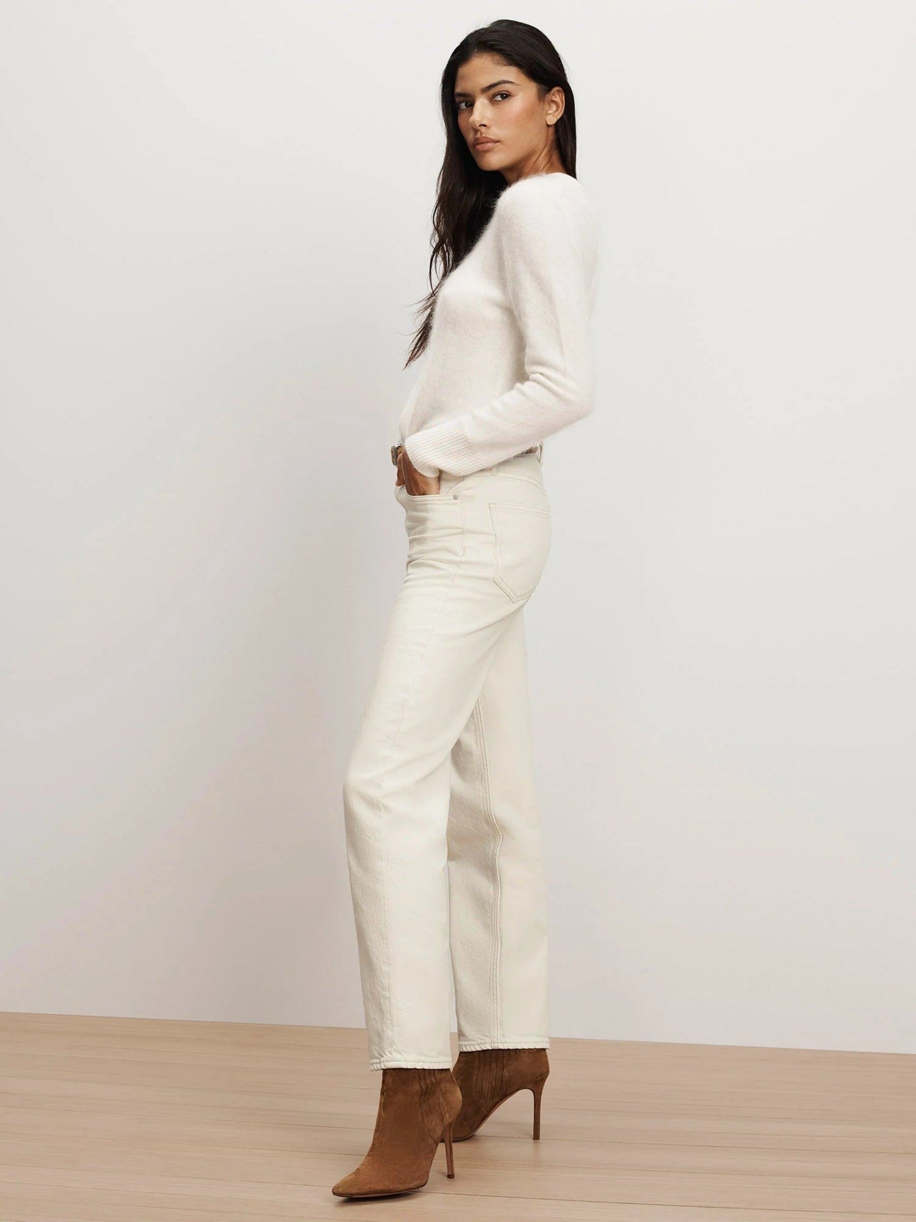 Leah Mid Rise Straight Leg - Ecru