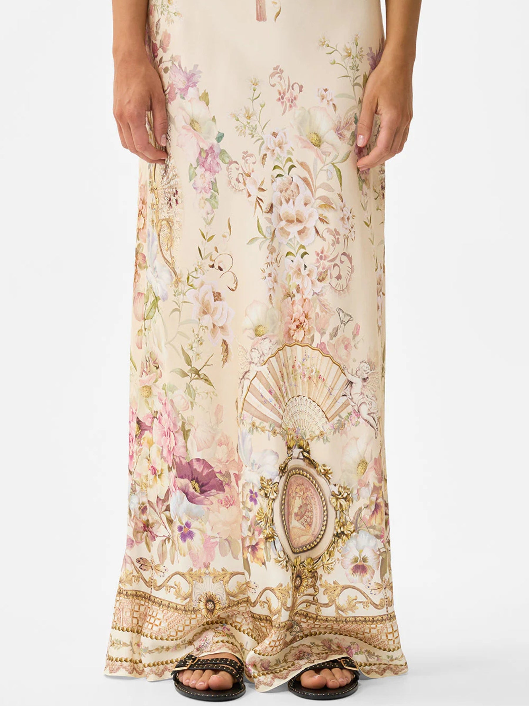V Neck Full Length Bias Slip Dress - Adorned in Aranjuez by Camilla — view 5