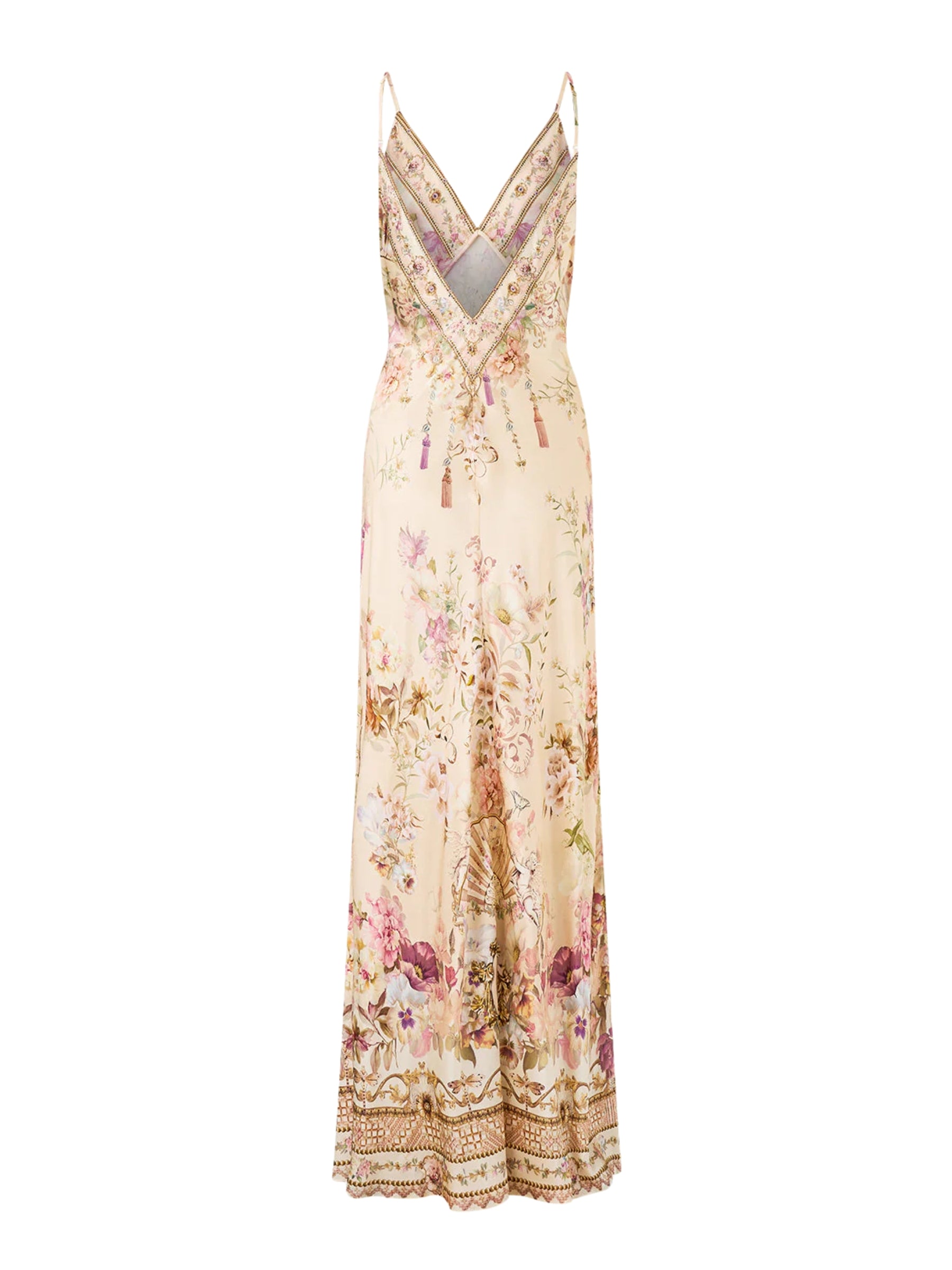 V Neck Full Length Bias Slip Dress - Adorned in Aranjuez by Camilla — view 8