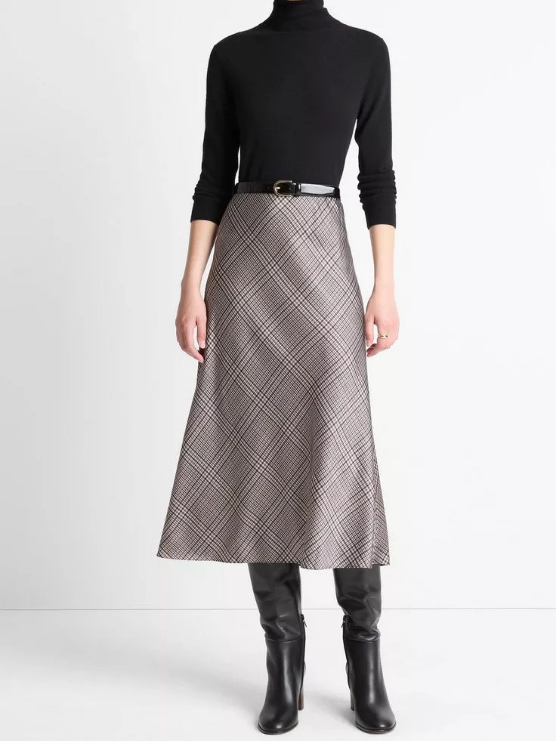 Pressed Plaid Shaped Hem Skirt - Multi Plaid