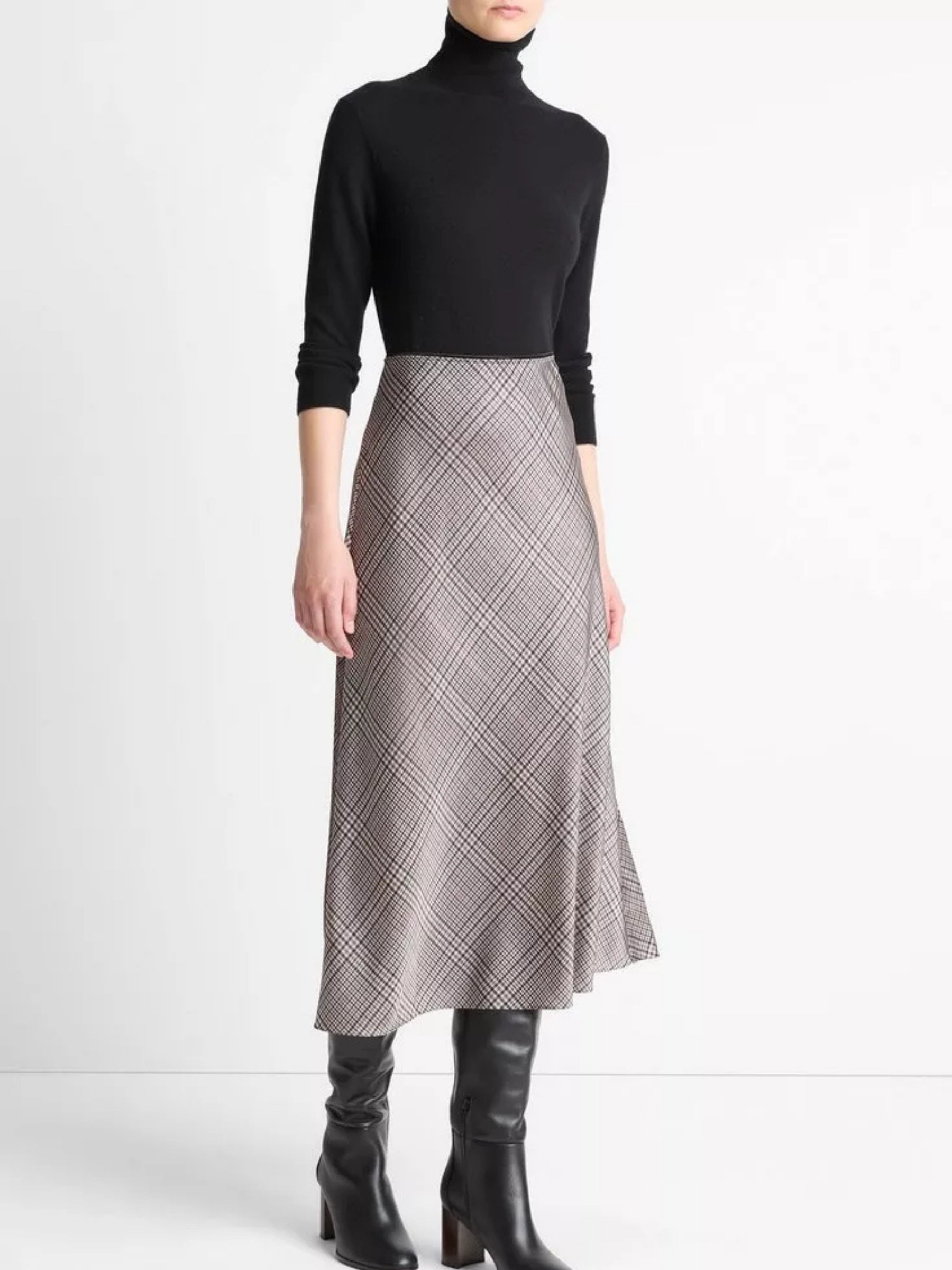 Pressed Plaid Shaped Hem Skirt - Multi Plaid