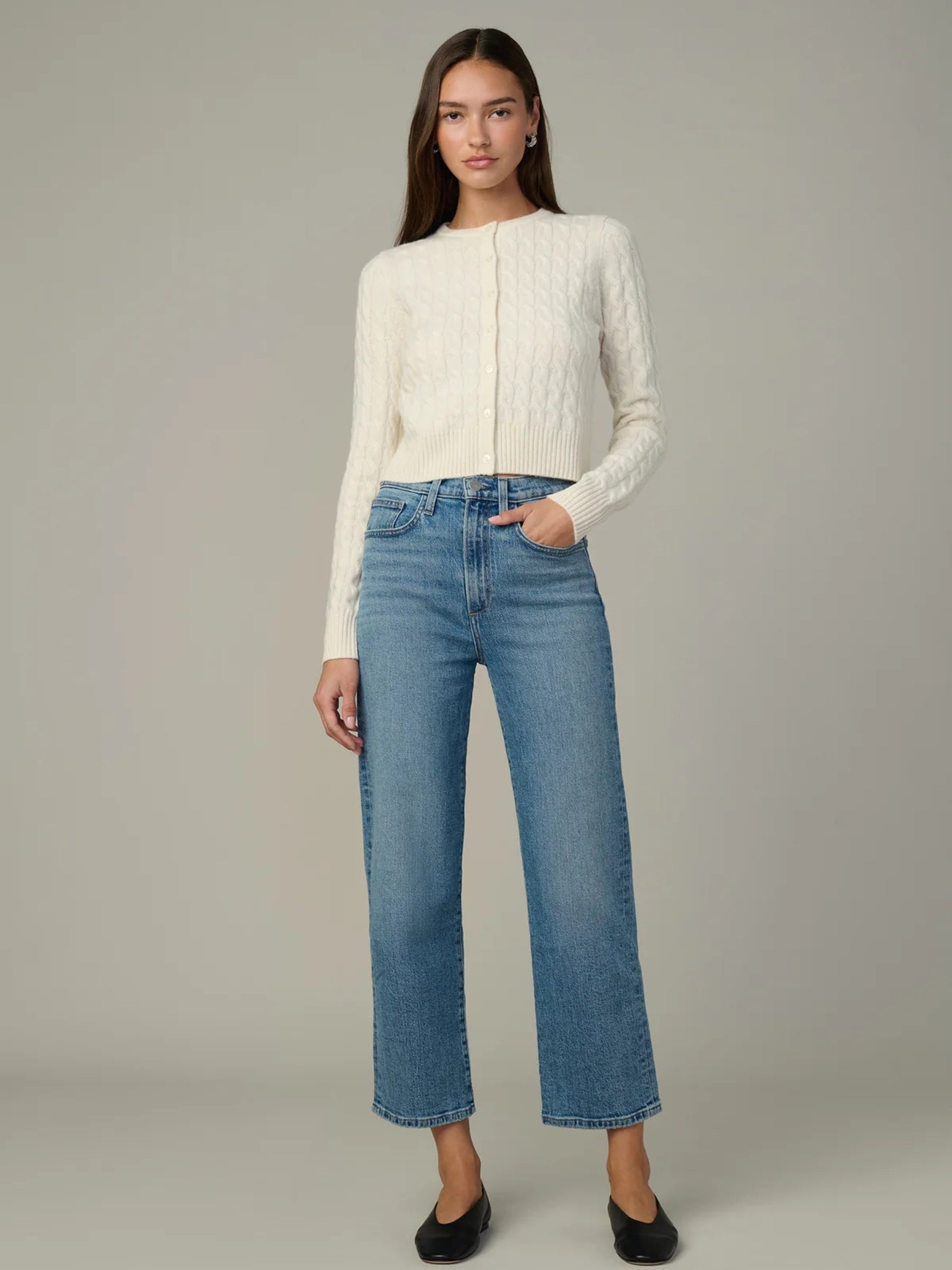 Cable Dani Cashmere Cardigan - Ecru