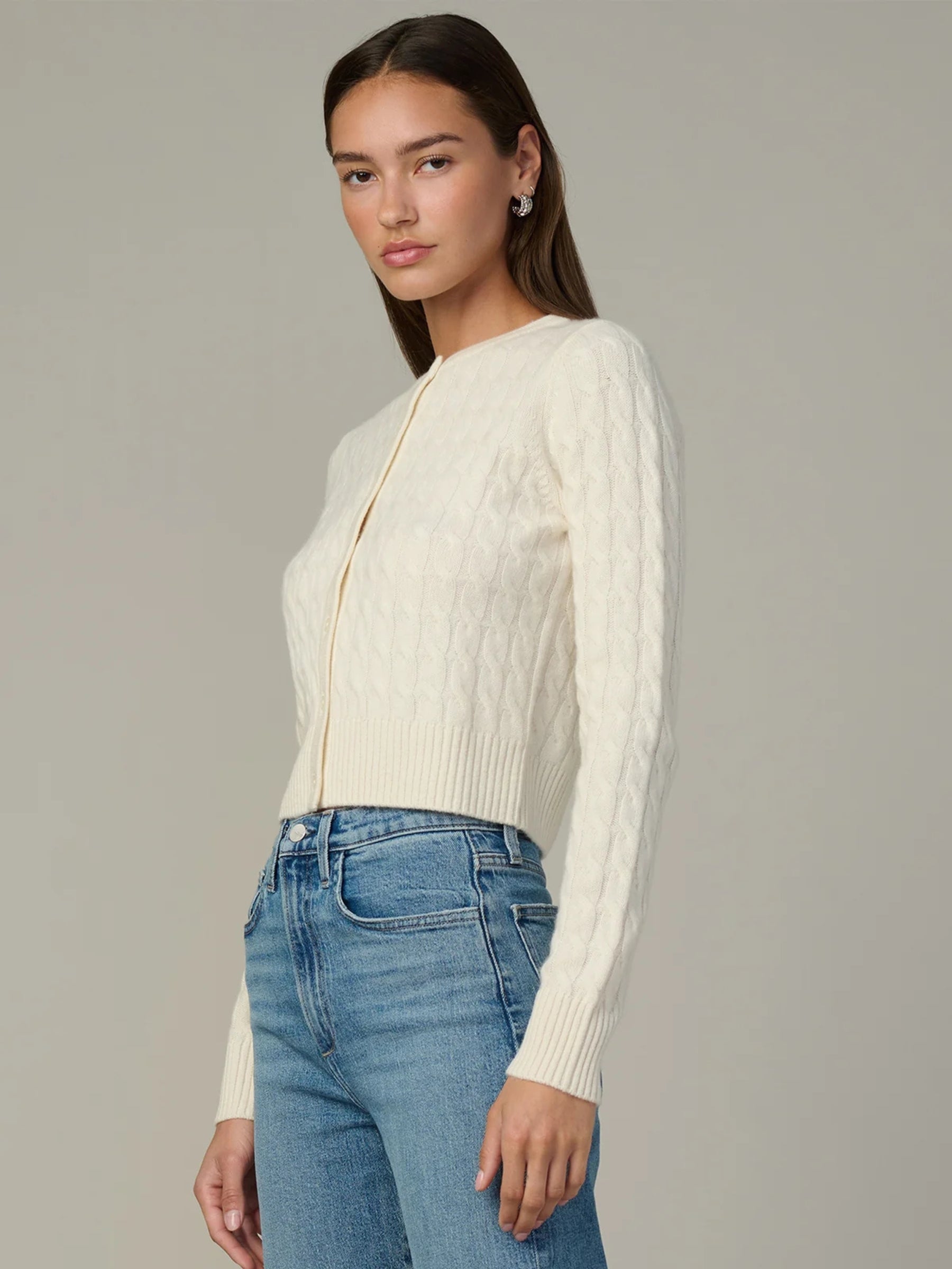 Cable Dani Cashmere Cardigan - Ecru