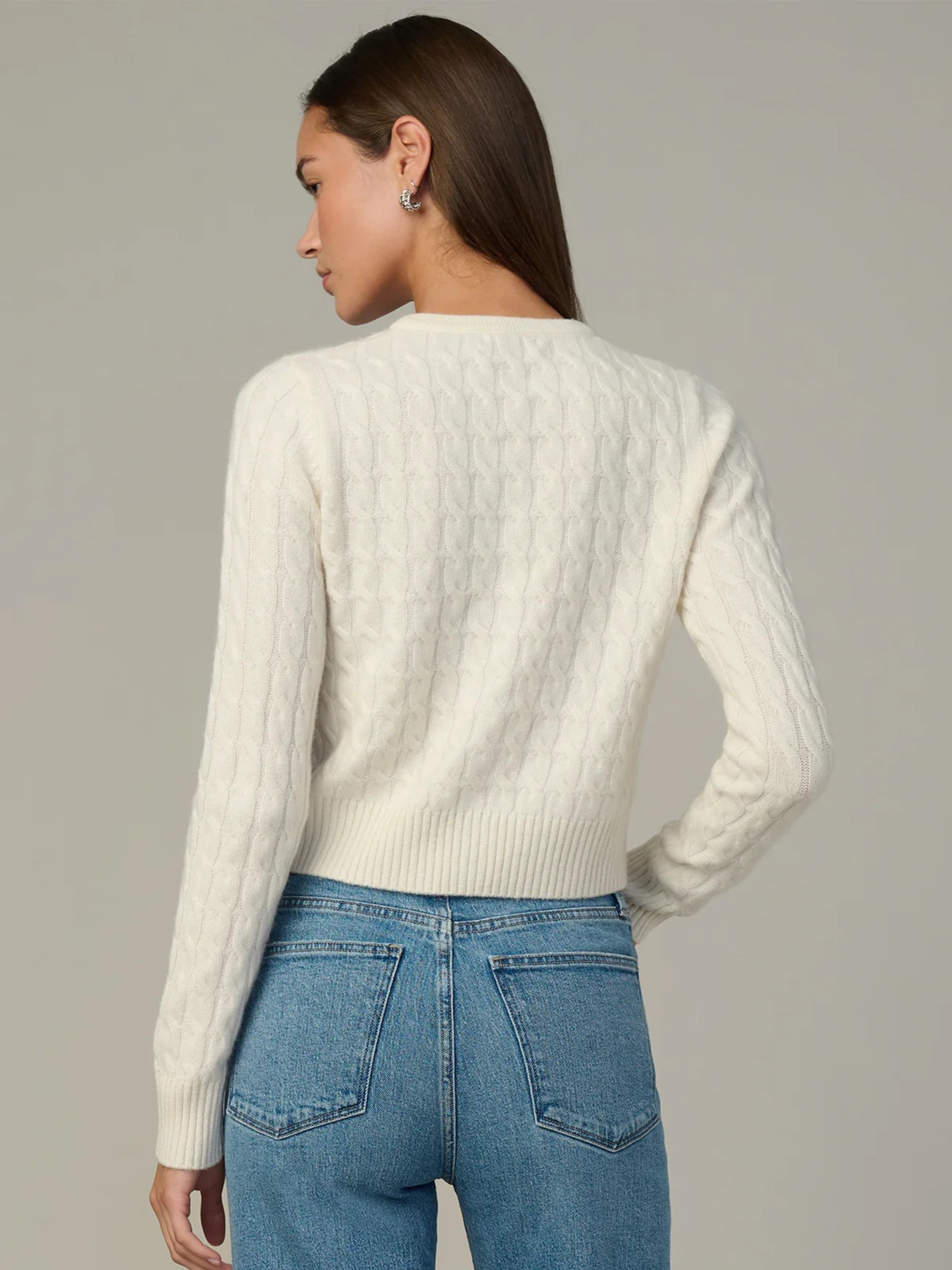 Cable Dani Cashmere Cardigan - Ecru