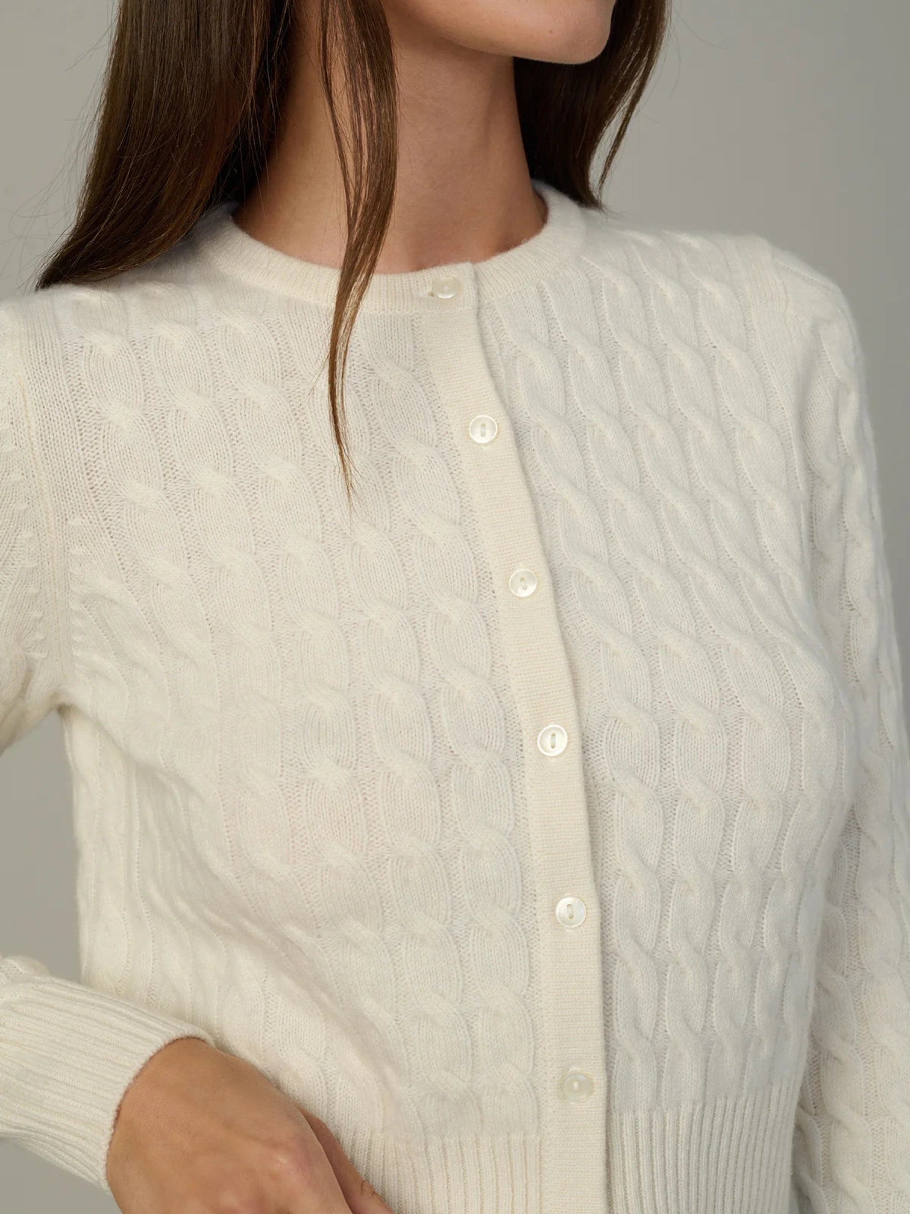 Cable Dani Cashmere Cardigan - Ecru