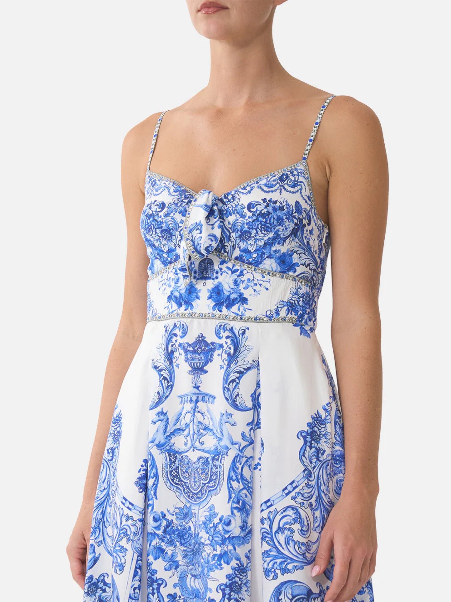 Ruffle Hem Tie Front Midi Dress - Ceramic Panoramic