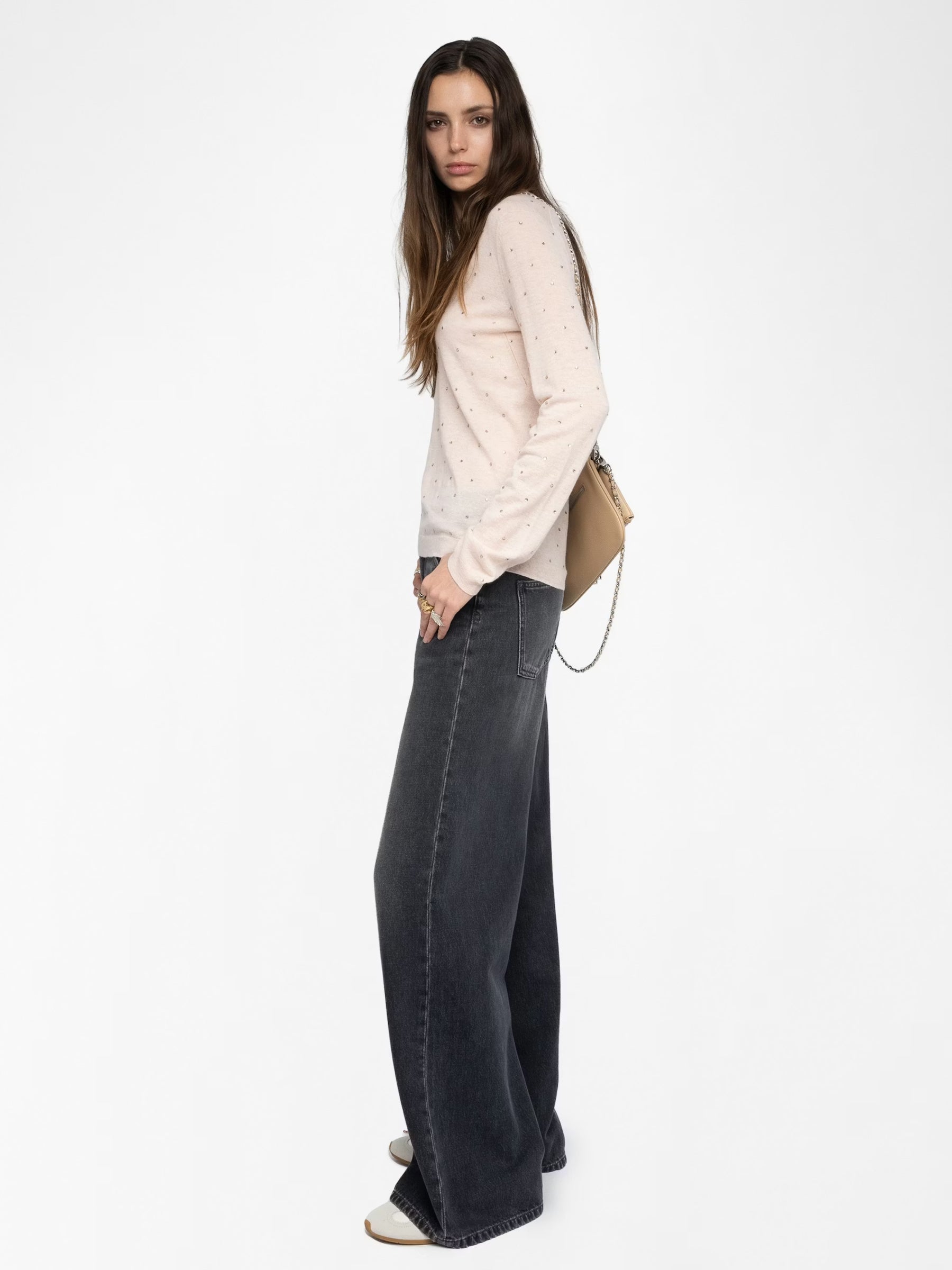 Rivy Strass V Neck Sweater - Pearly