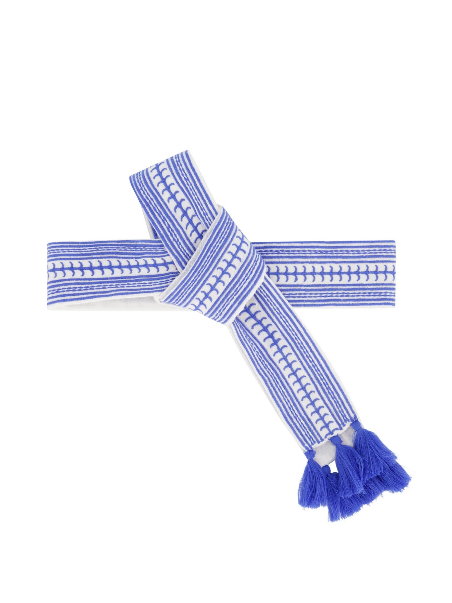Embroidery Belt - White Lapis Blue