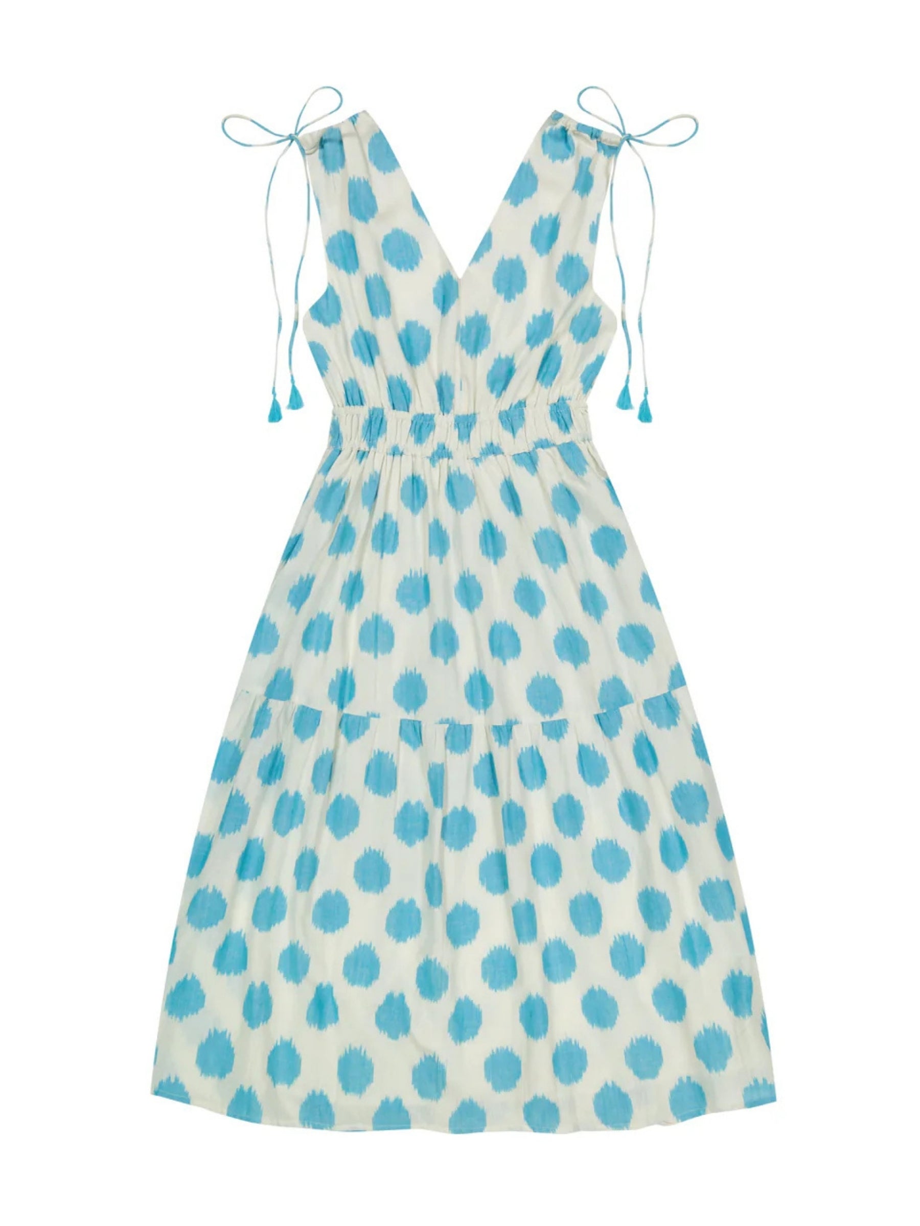 Noemie Ruched Shoulder Tie Maxi - Cream Ikat