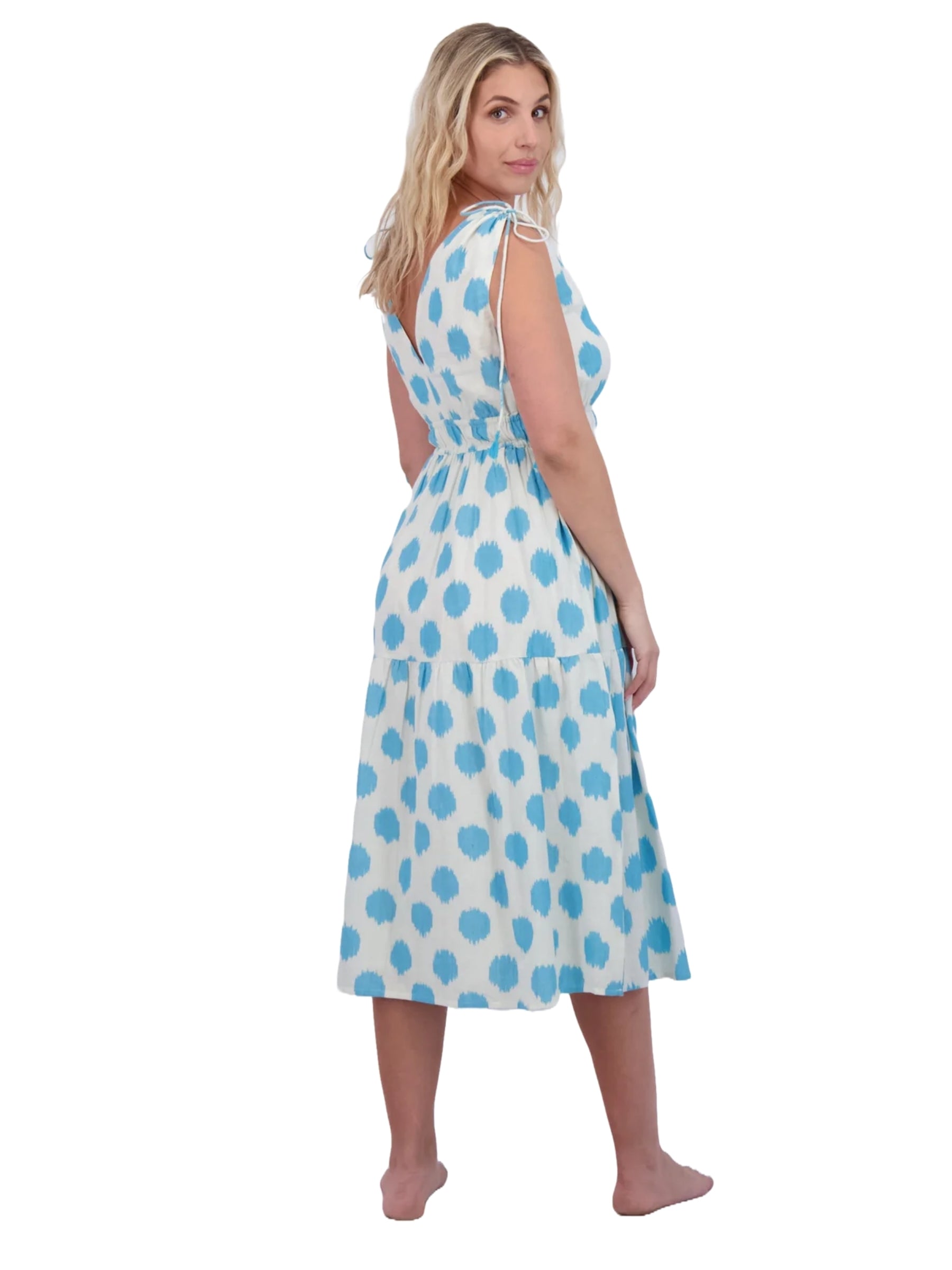 Noemie Ruched Shoulder Tie Maxi - Cream Ikat