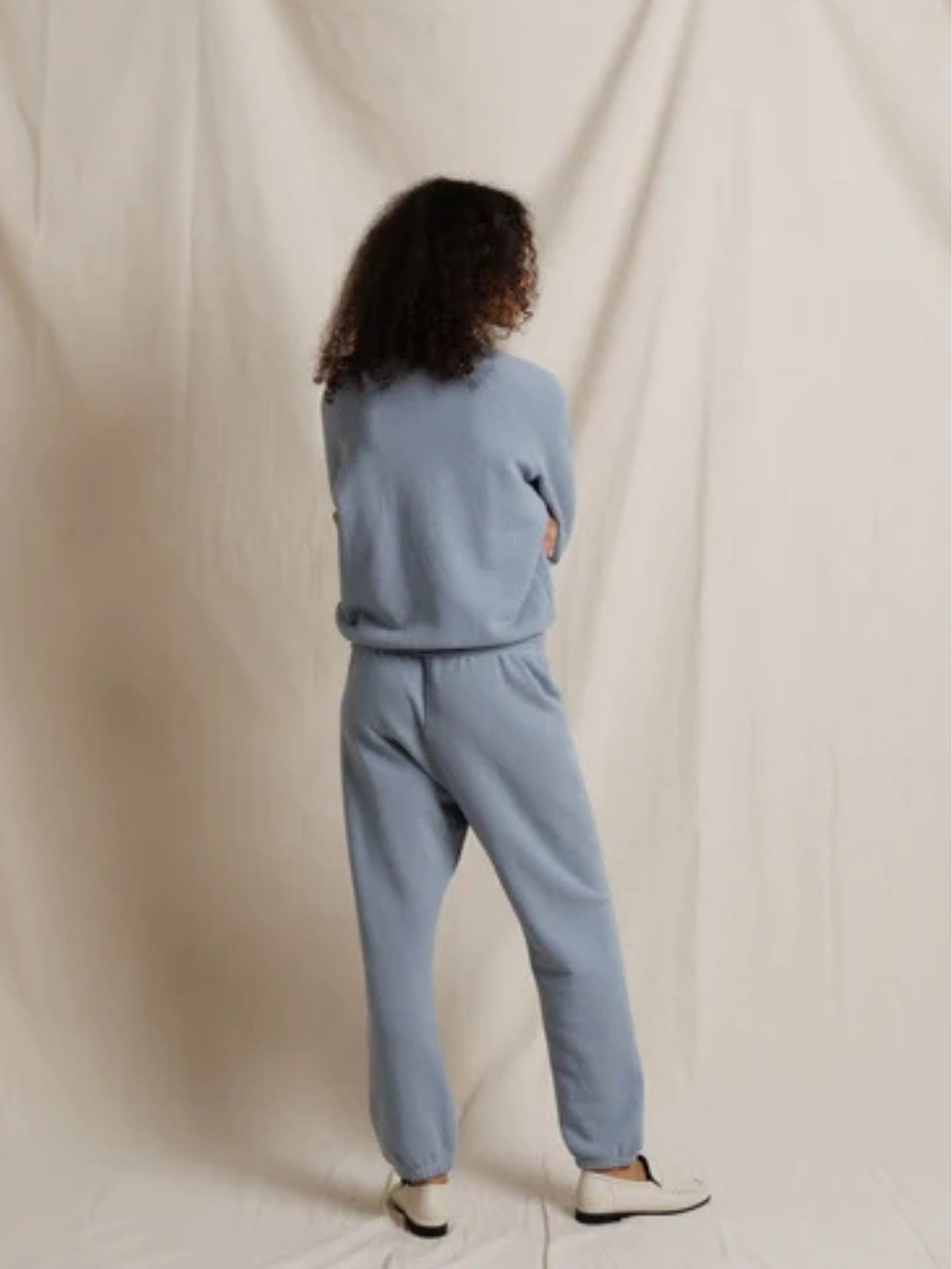 Perfect White Tee Alexi Crewneck in Turbulence on model, back view