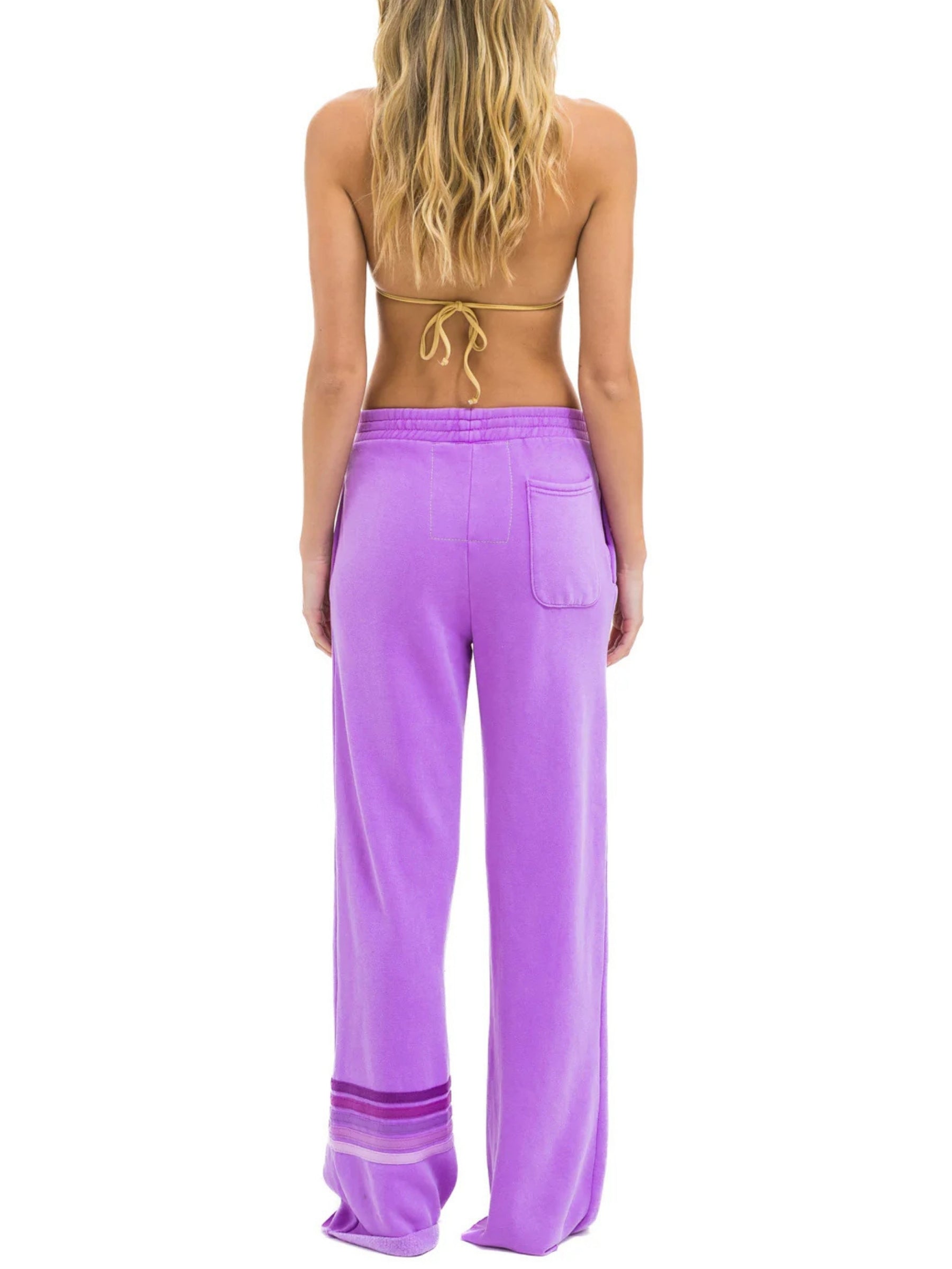 aviator-nation-Rugby-Stitc- Wide-Leg-Pocket-Sweatpants - Neon -Purple