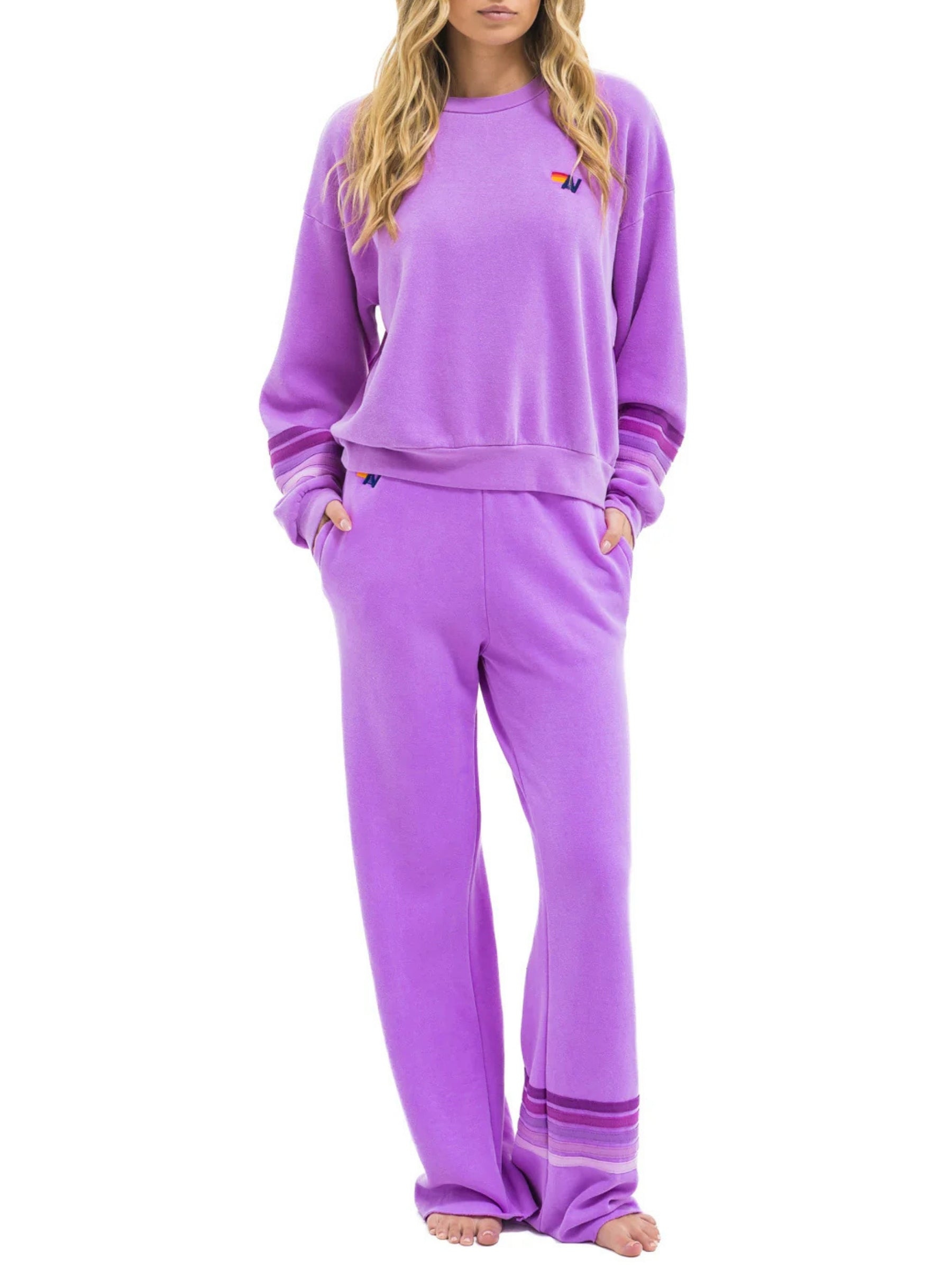 aviator-nation-Rugby-Stitc- Wide-Leg-Pocket-Sweatpants - Neon -Purple