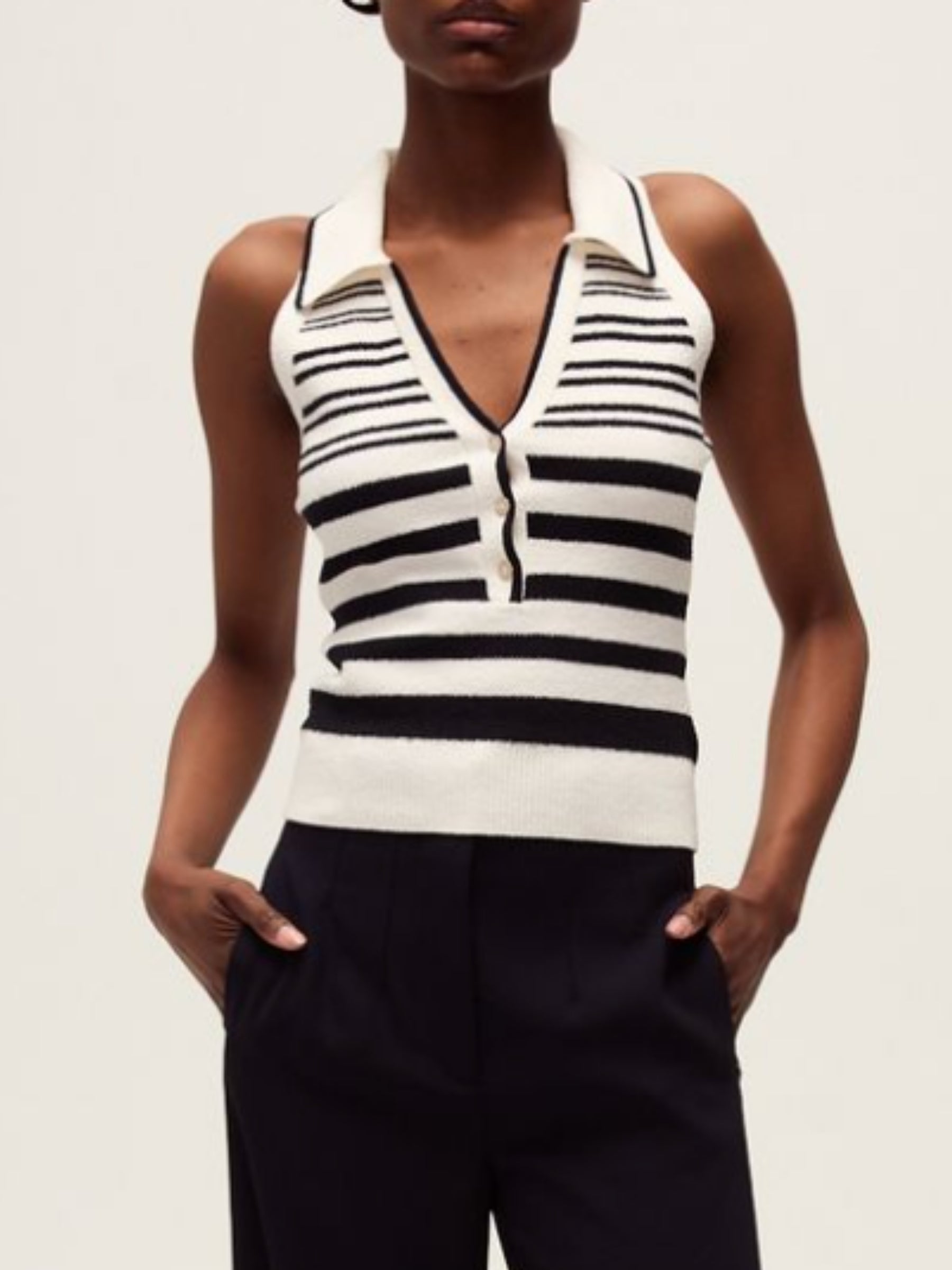 Veronica Beard Meera Knit Tank in Off White/Navy