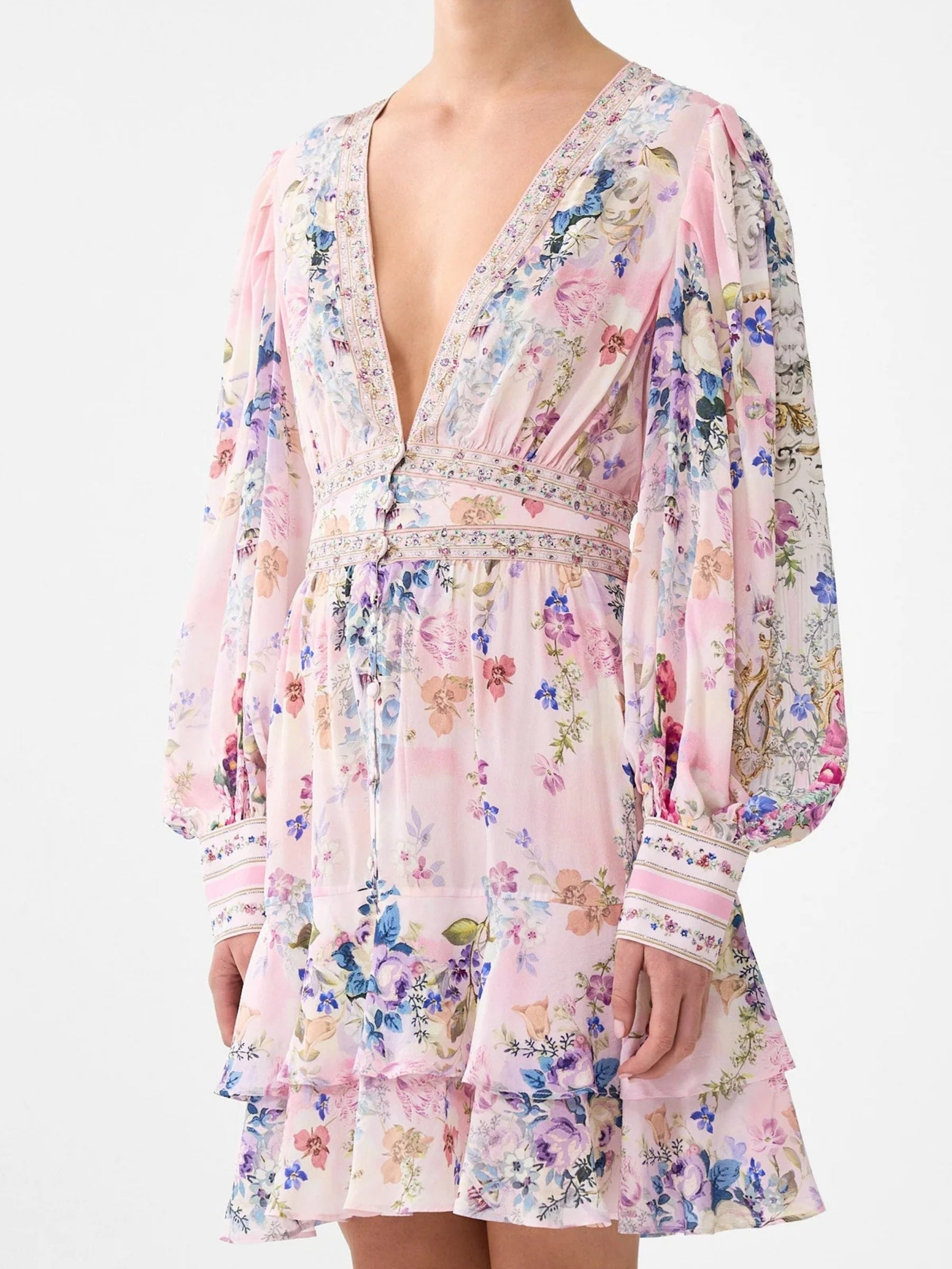 Button Front Frill Dress - Palatial Pastels