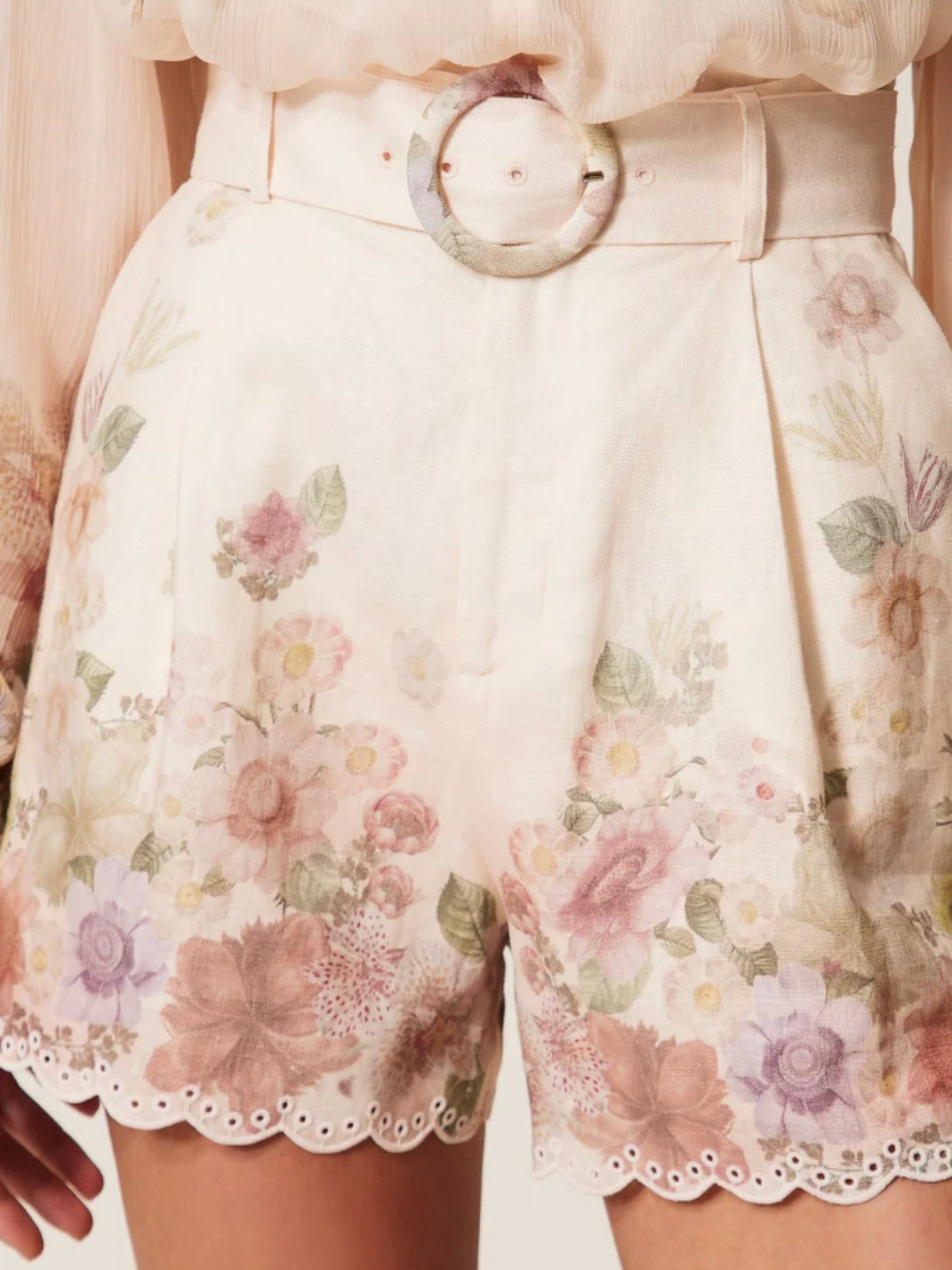 Linen Floral Shorts w Embroidery - Wildflower Pastel