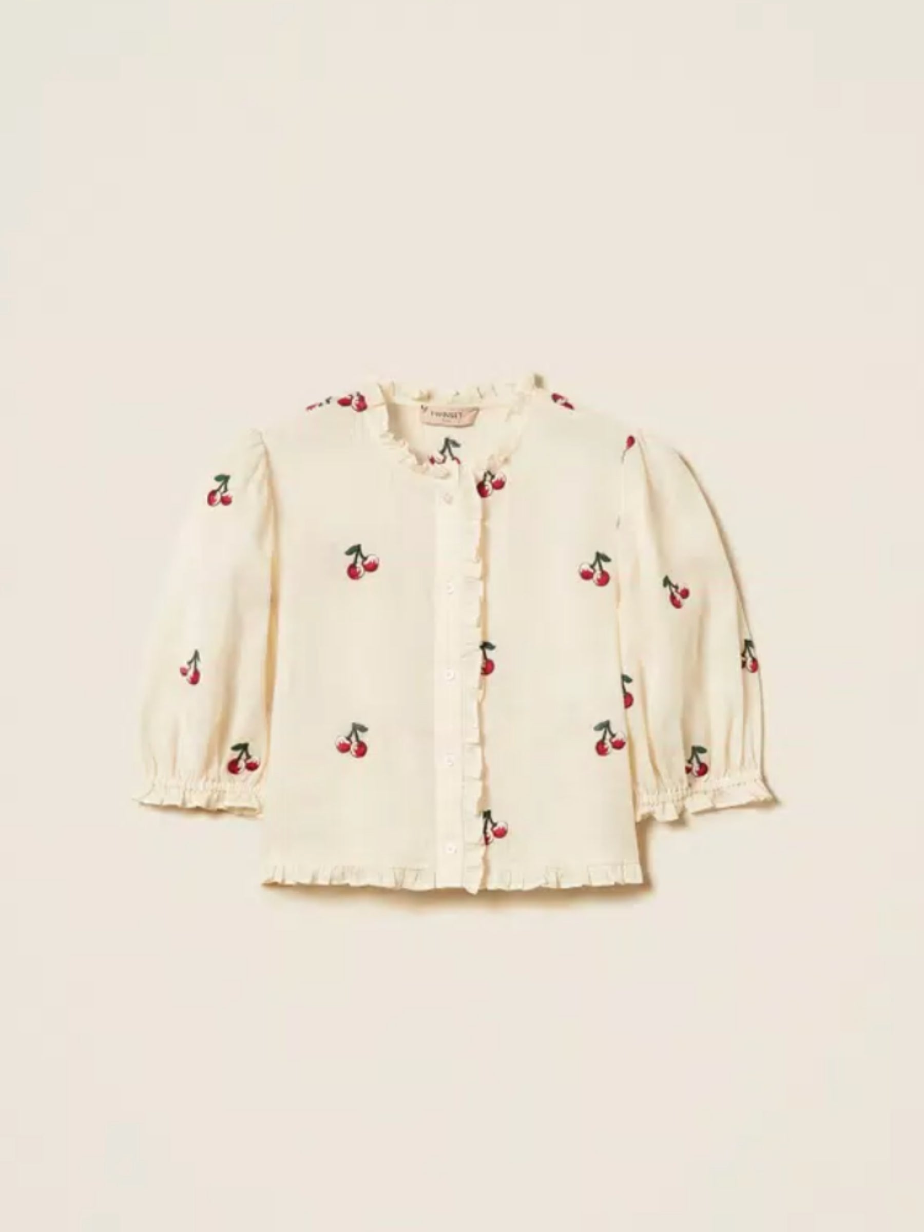 Cropped Ramie Shirt - Cherry Embroidery