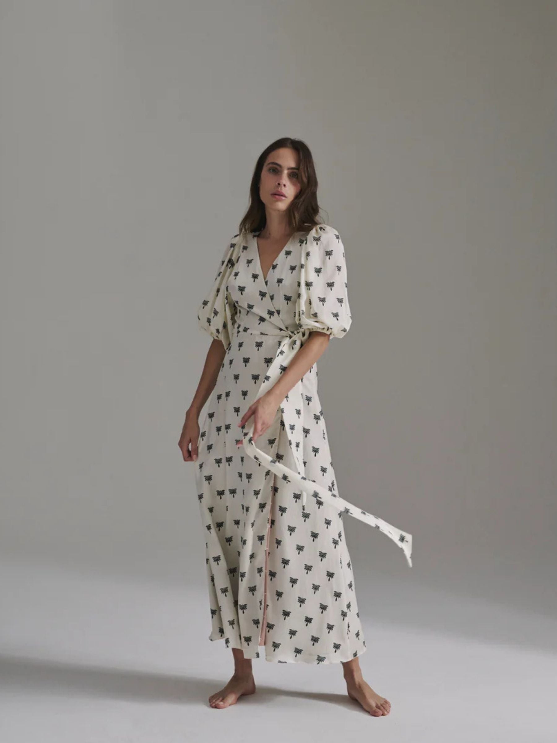 juan-de-dios-Ermita-Martellato-Silk-Midi Dress - Ivory-Black -Polka -Palms
