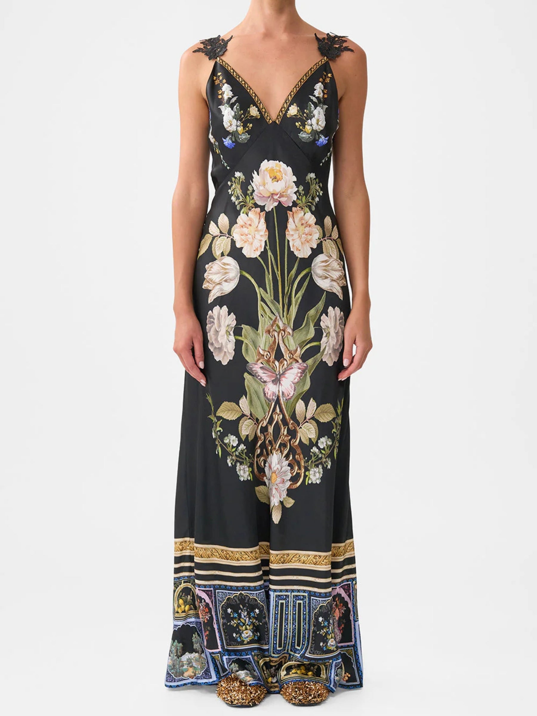 V Neck Bias Full Length Slip Dress - Ottoman Elegance