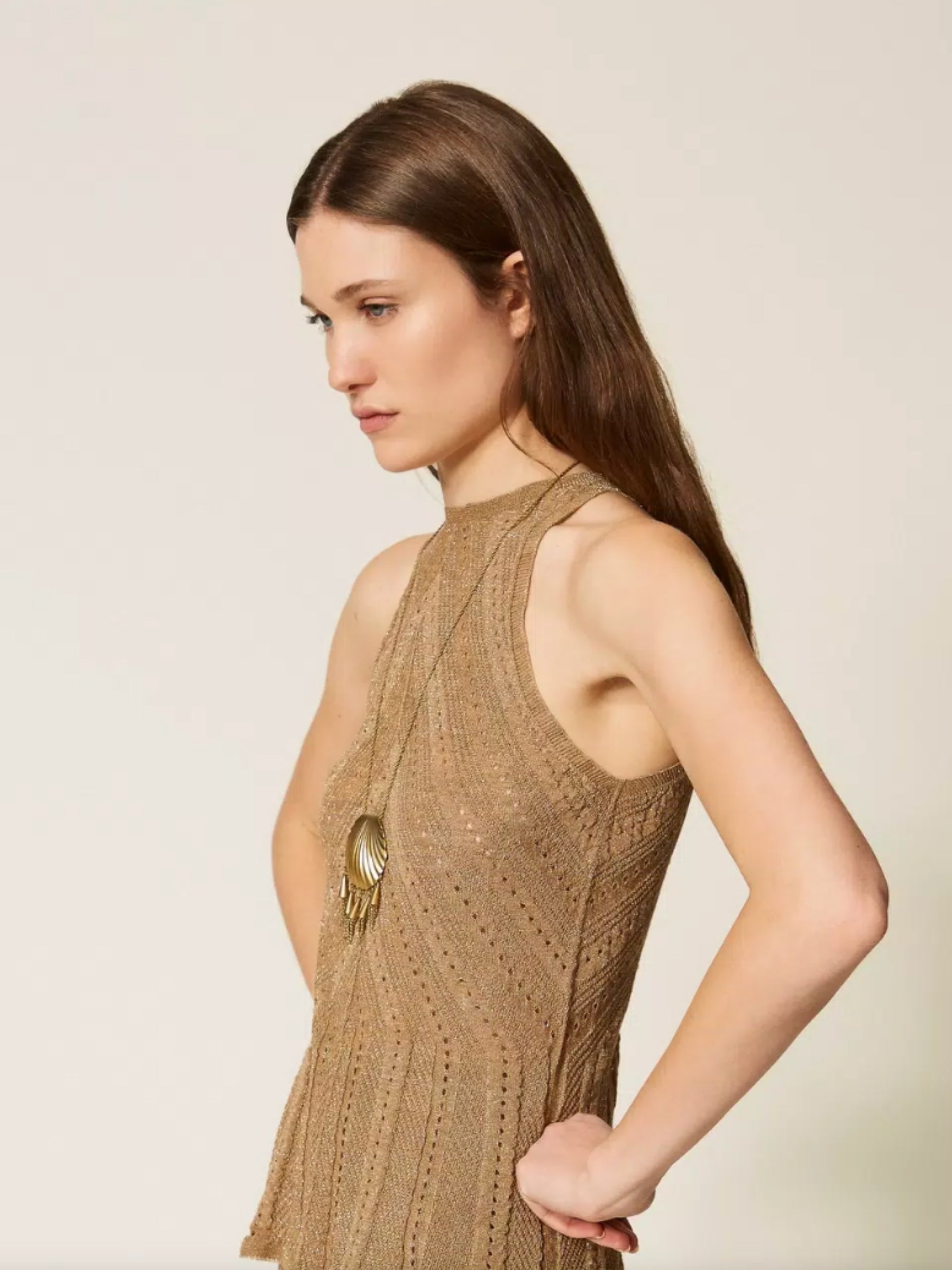 Knit Linen & Lurex Top - Golden
