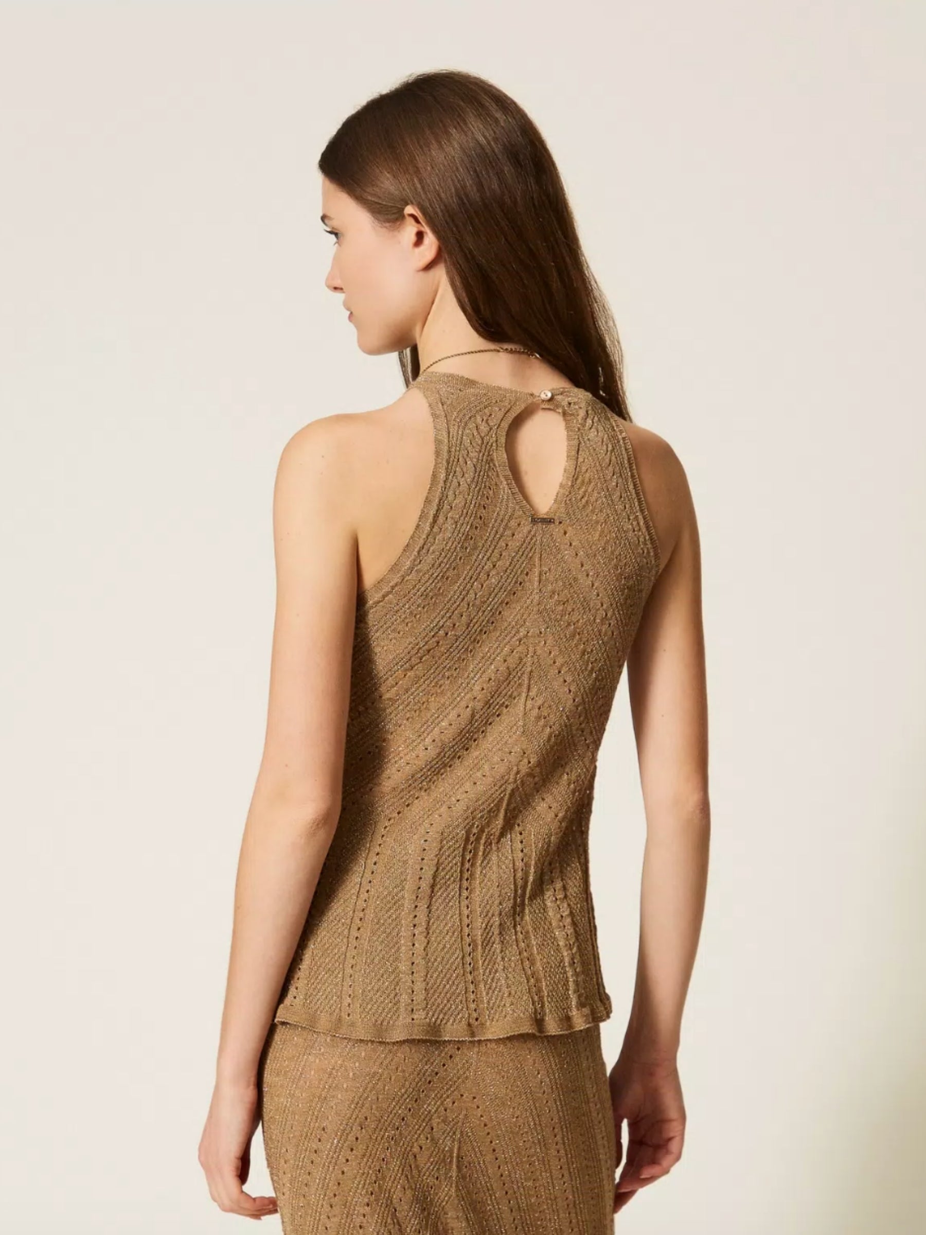 Knit Linen & Lurex Top - Golden