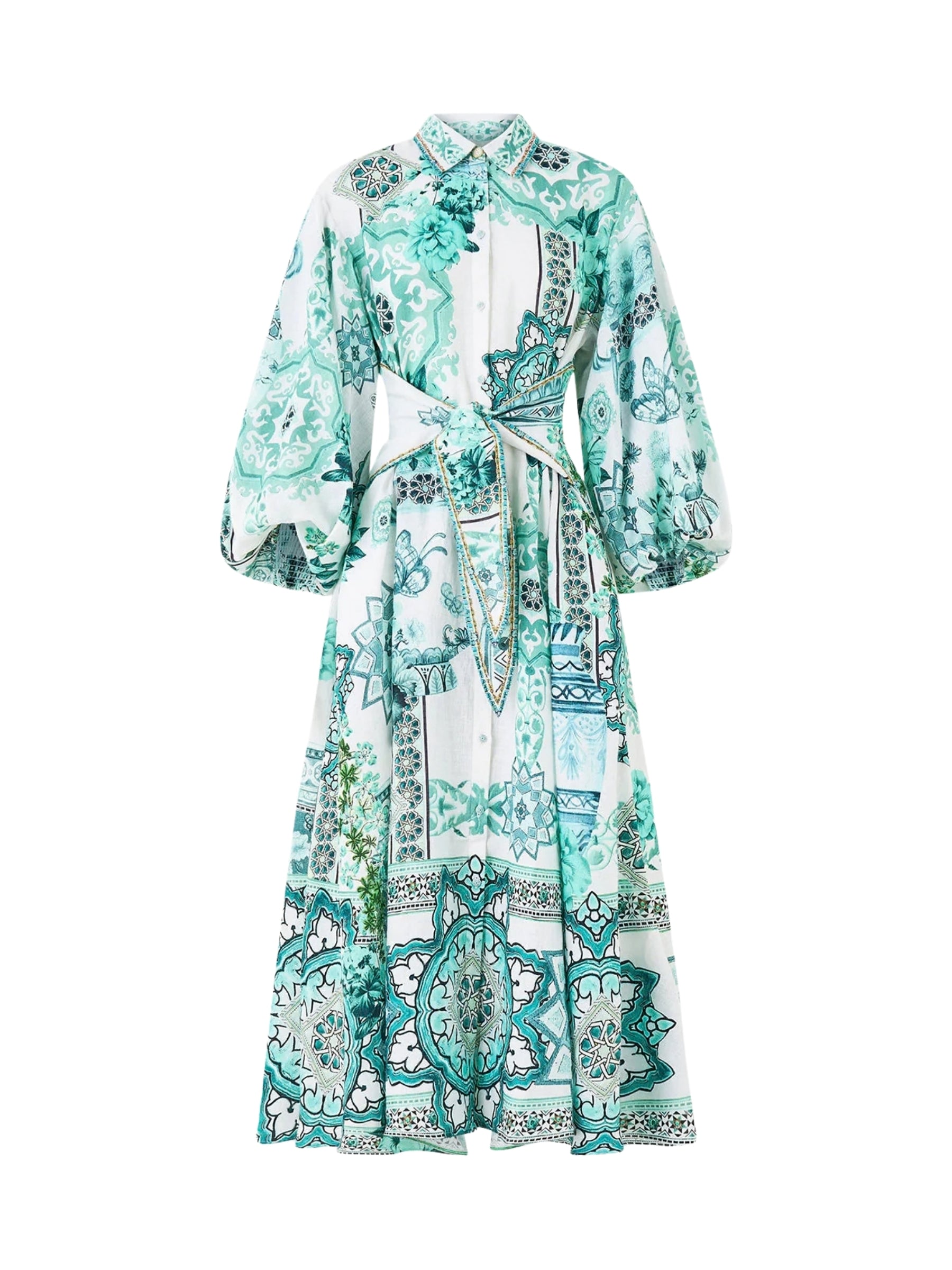 Waist Tie Shirt Dress w/ Bubble Sleeve - Balearic Bebé