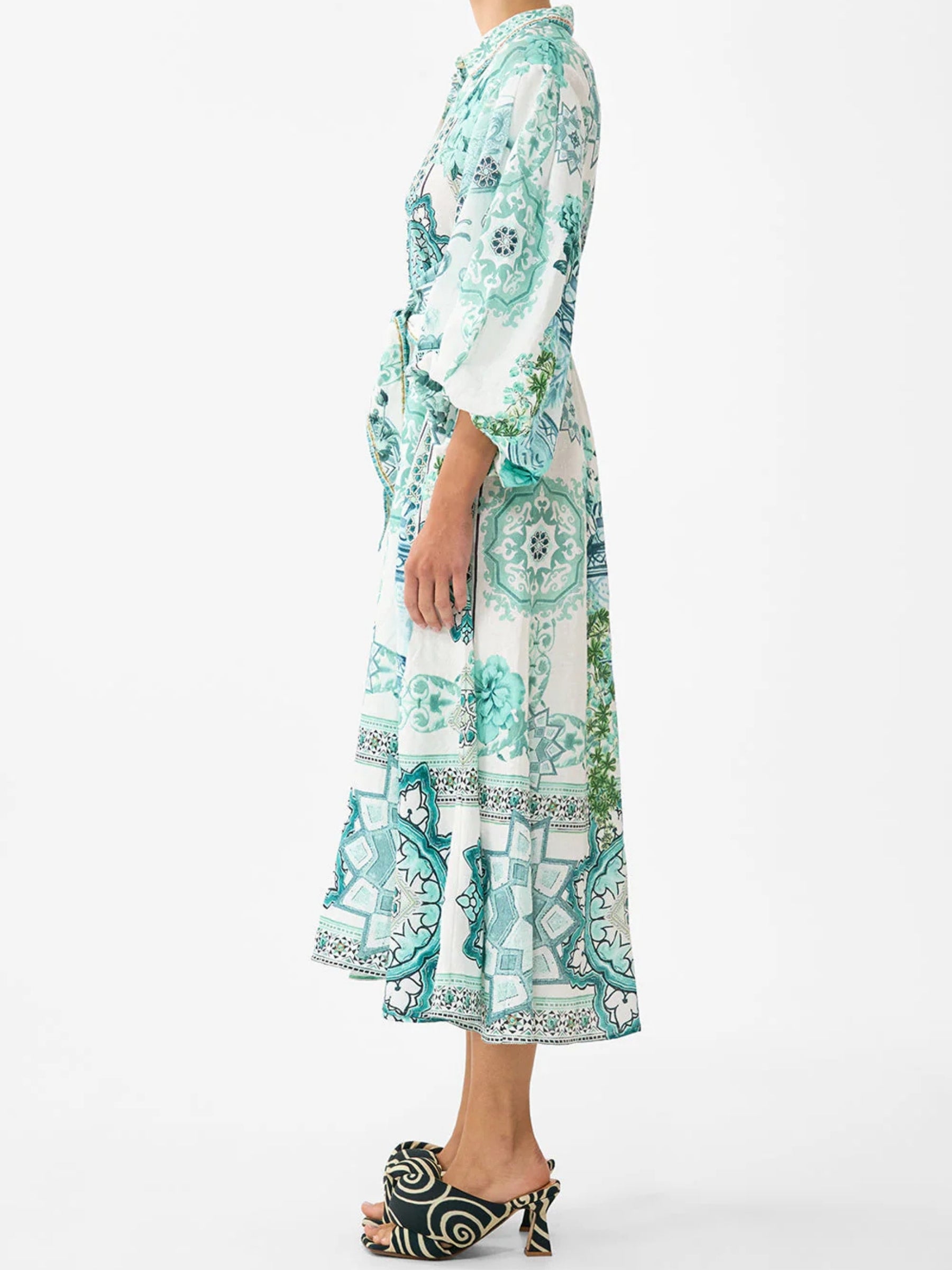 Waist Tie Shirt Dress w/ Bubble Sleeve - Balearic Bebé